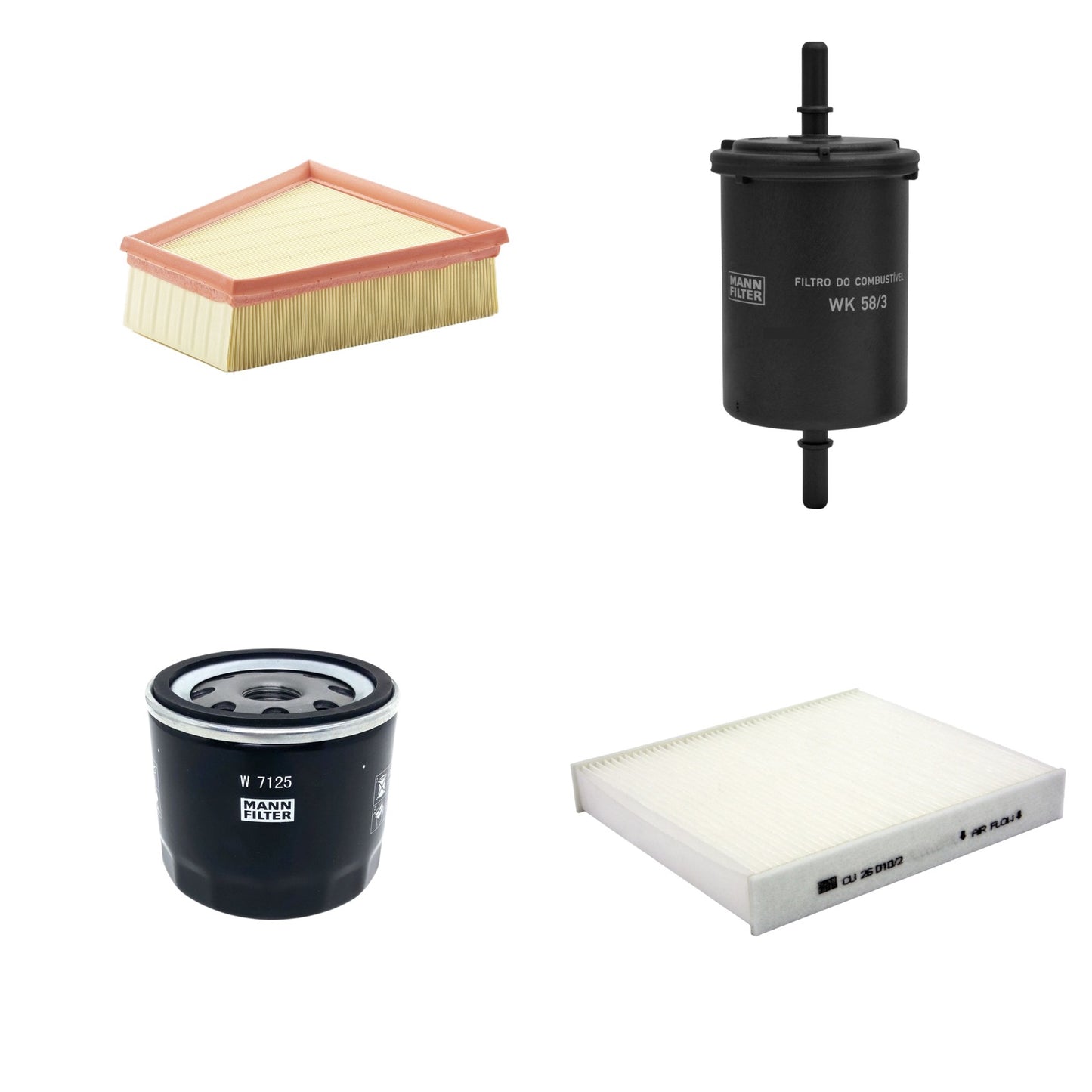 Kit Filtros de Ar Combustível Cabine Ar Condicionado Óleo - Mann-Filter - C2295/2 - CU26010/2 - W7125 - WK58/3 - (1)