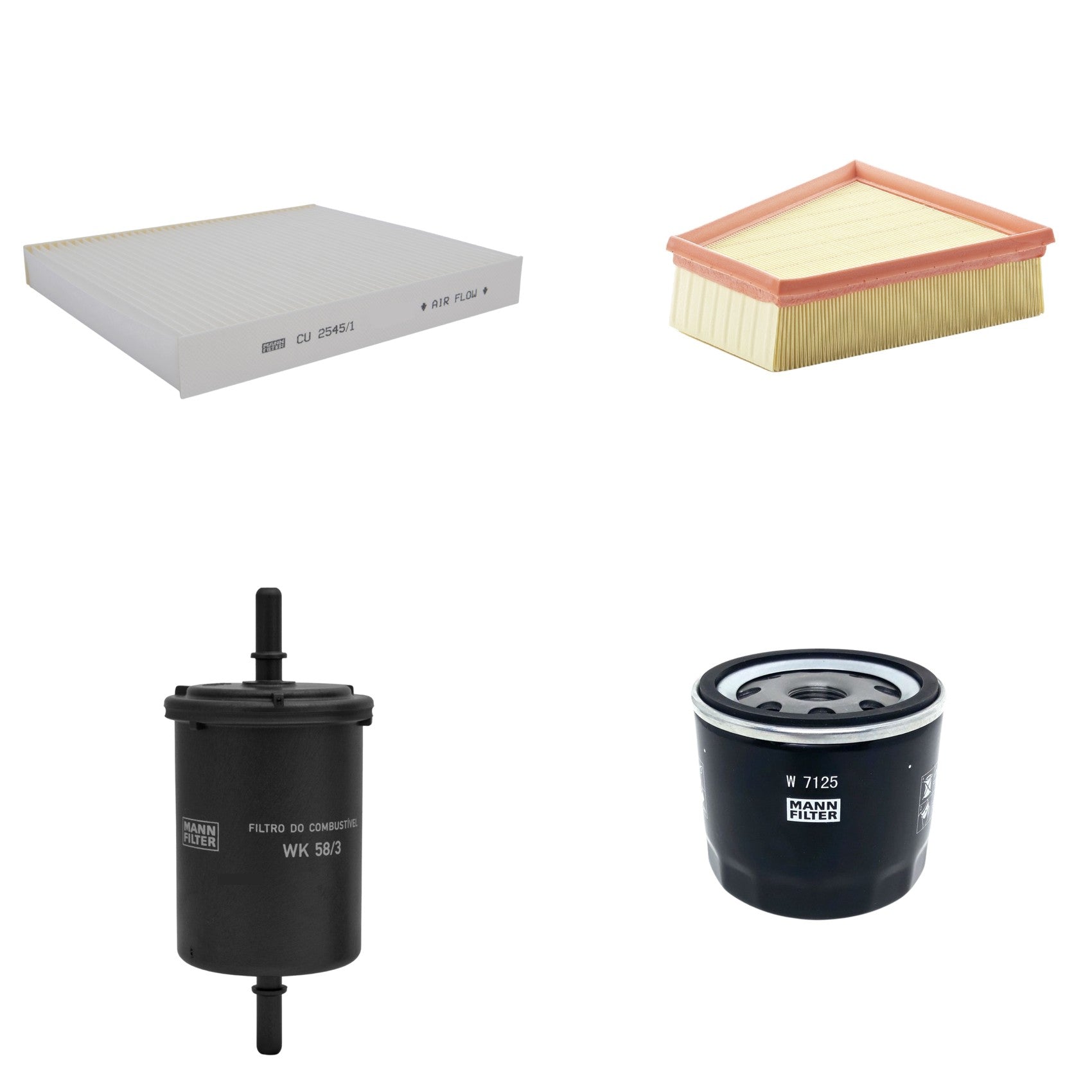 Kit Filtros de Ar Combustível Cabine Ar Condicionado Óleo - Mann-Filter - C2295/2 - CU2545/1 - W7125 - WK58/3 - (1)