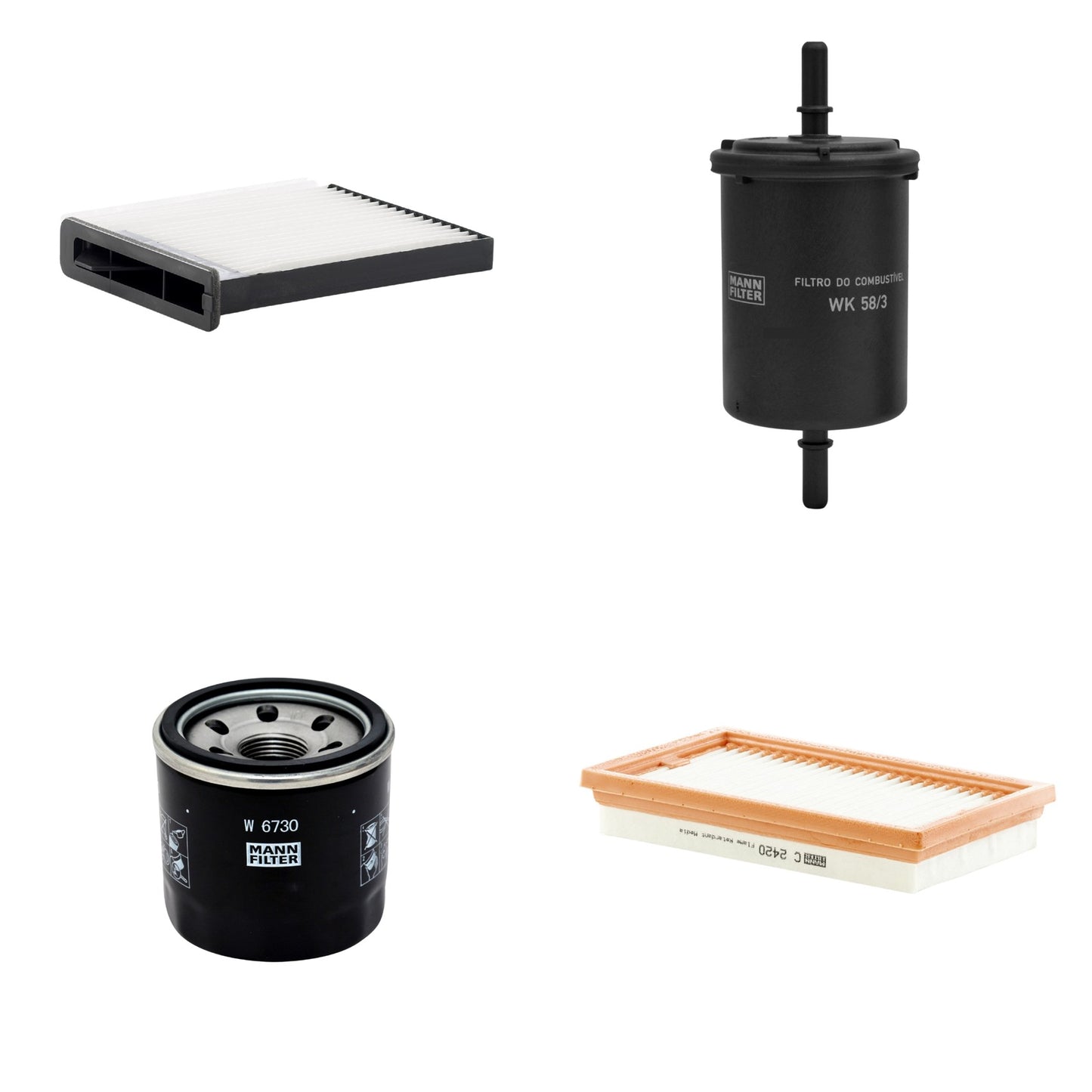 Kit Filtros de Ar Combustível Cabine Ar Condicionado Óleo - Mann-Filter - C2420 - CU22007 - W6730 - WK58/3 - (1)