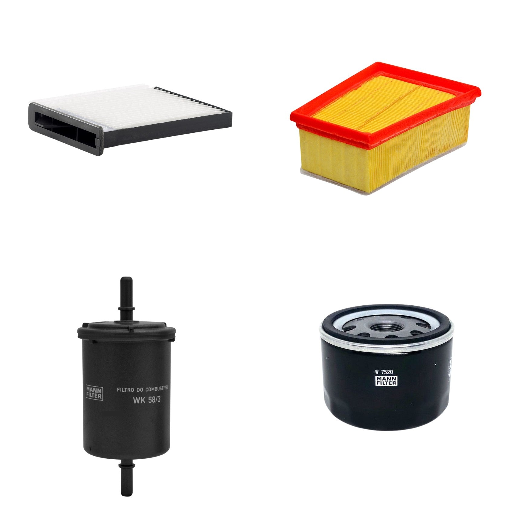 Kit Filtros de Ar Combustível Cabine Ar Condicionado Óleo - Mann-Filter - C1858/4 - CU22007 - W7520 - WK58/3 - (1)
