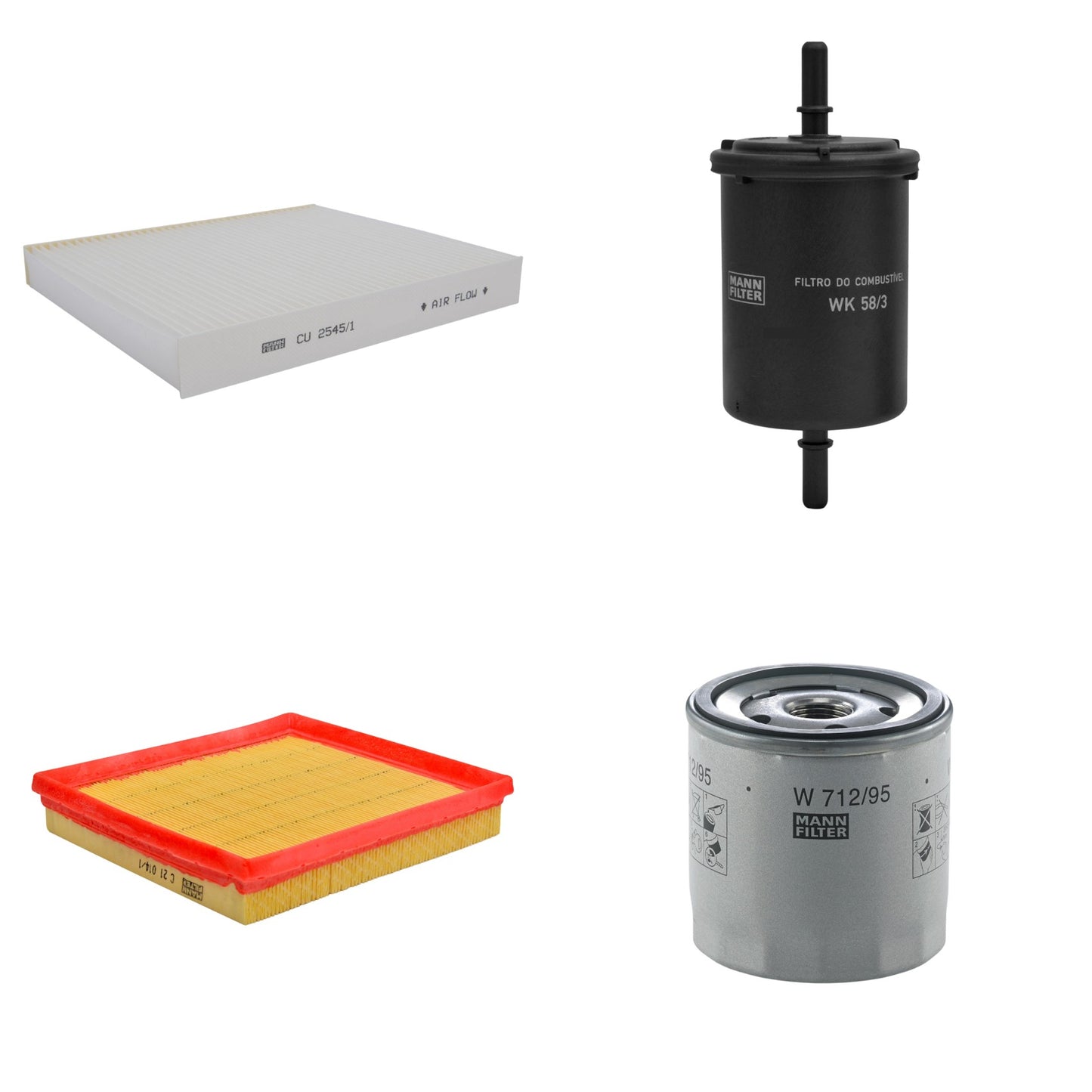 Kit Filtros de Ar Combustível Cabine Ar Condicionado Óleo - Mann-Filter - C21014/1 - CU2545/1 - W712/95 - WK58/3 - (1)
