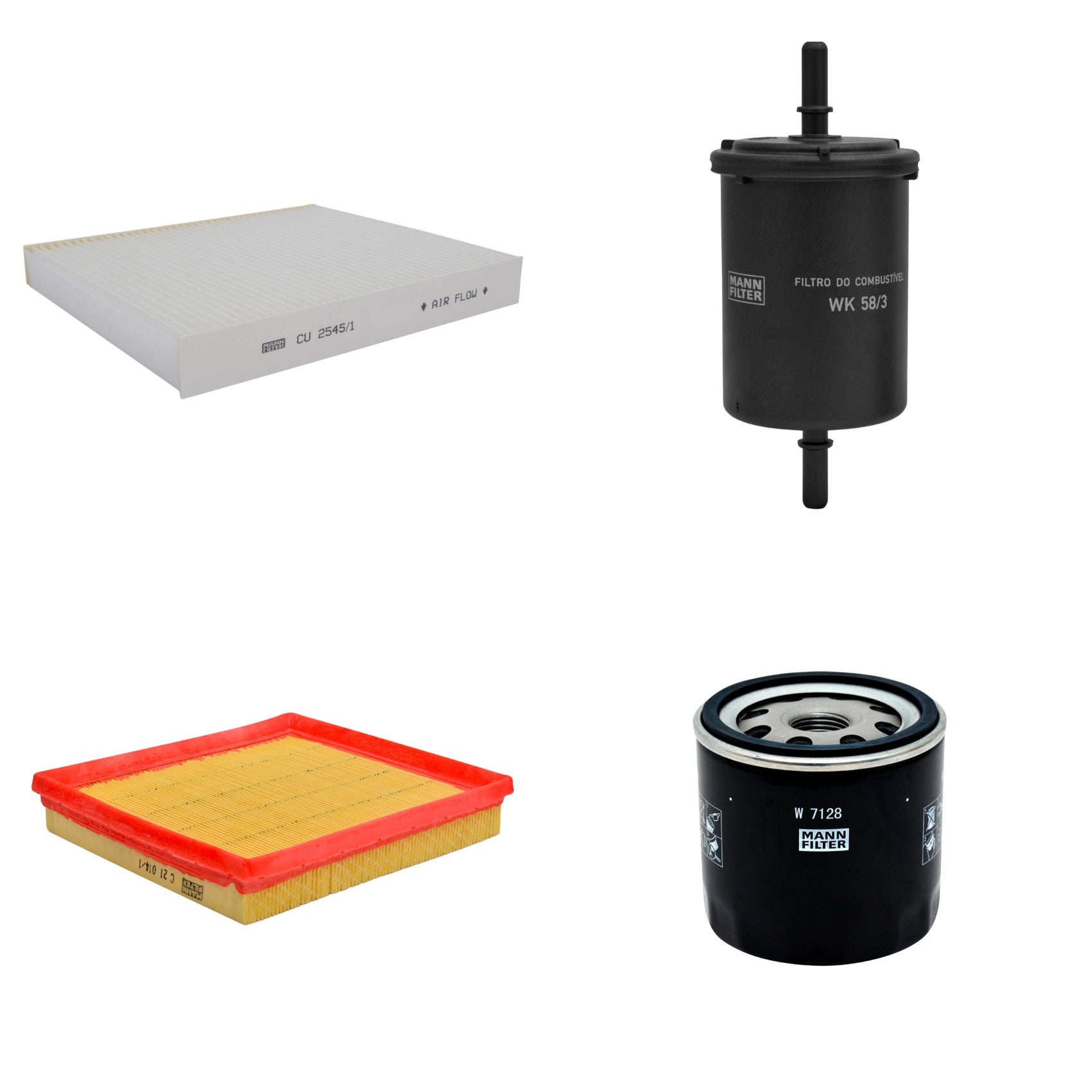Kit Filtros de Ar Combustível Cabine Ar Condicionado Óleo - Mann-Filter - C21014/1 - CU2545/1 - W7128 - WK58/3 - (1)