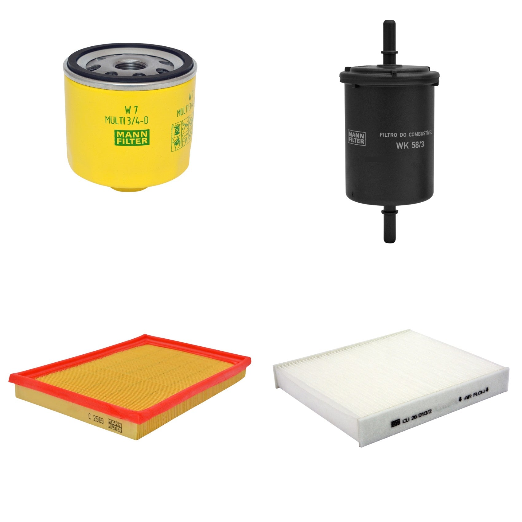 Kit Filtros de Ar Combustível Cabine Ar Condicionado Óleo - Mann-Filter - C2969 - CU26010/2 - W7MULTI3/4-D - WK58/3 - (1)