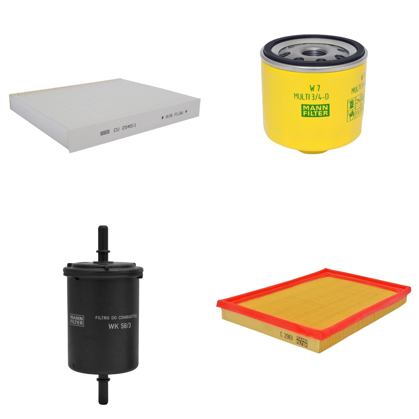 Kit Filtros de Ar Combustível Cabine Ar Condicionado Óleo - Mann-Filter - C2969 - CU2545/1 - W7MULTI3/4-D - WK58/3 - (1)