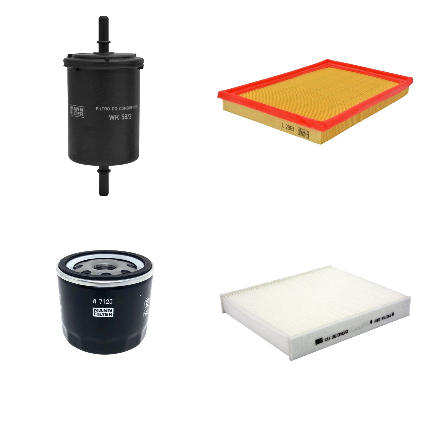 Kit Filtros de Ar Combustível Cabine Ar Condicionado Óleo - Mann-Filter - C2969 - CU26010/2 - W7125 - WK58/3 - (1)