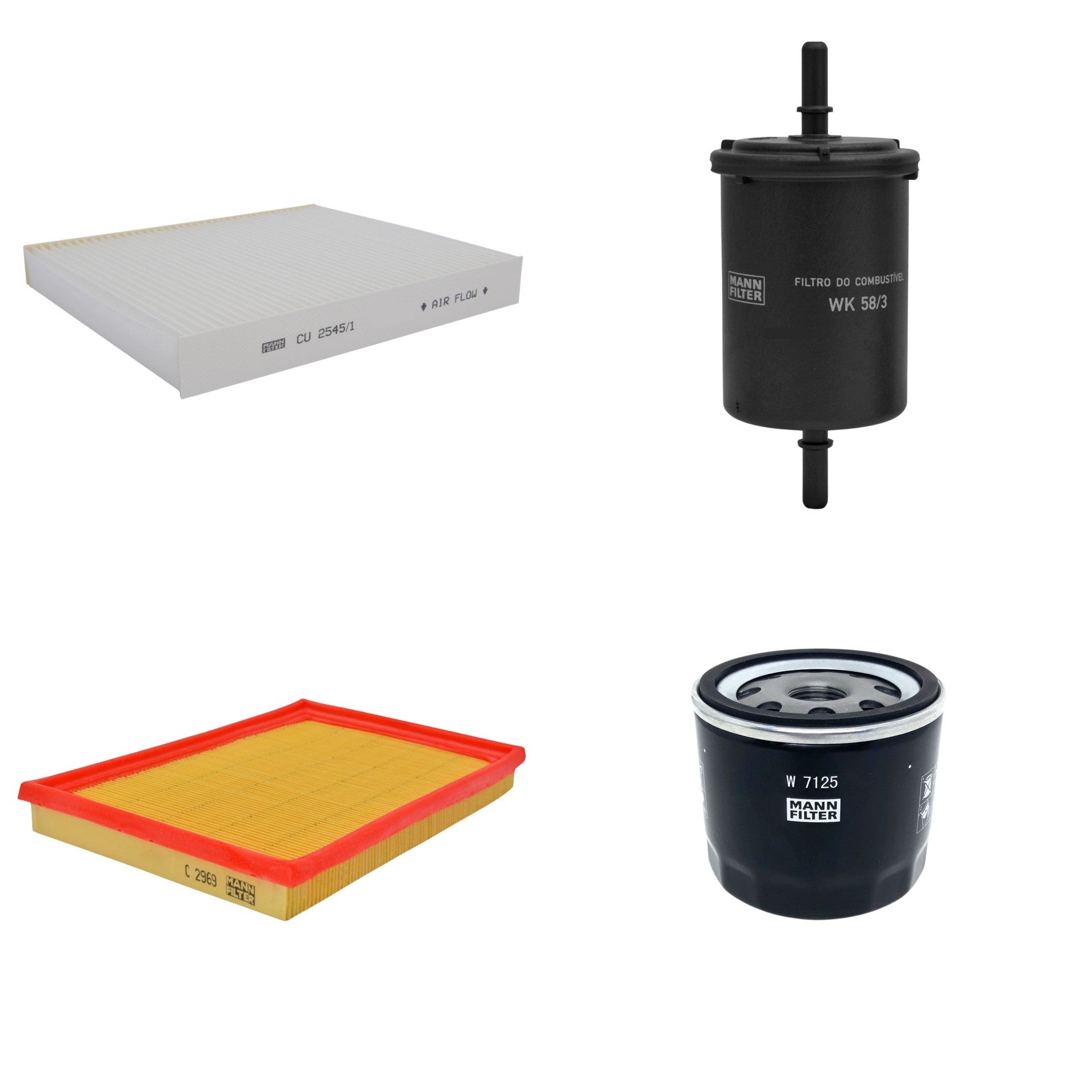 Kit Filtros de Ar Combustível Cabine Ar Condicionado Óleo - Mann-Filter - C2969 - CU2545/1 - W7125 - WK58/3 - (1)