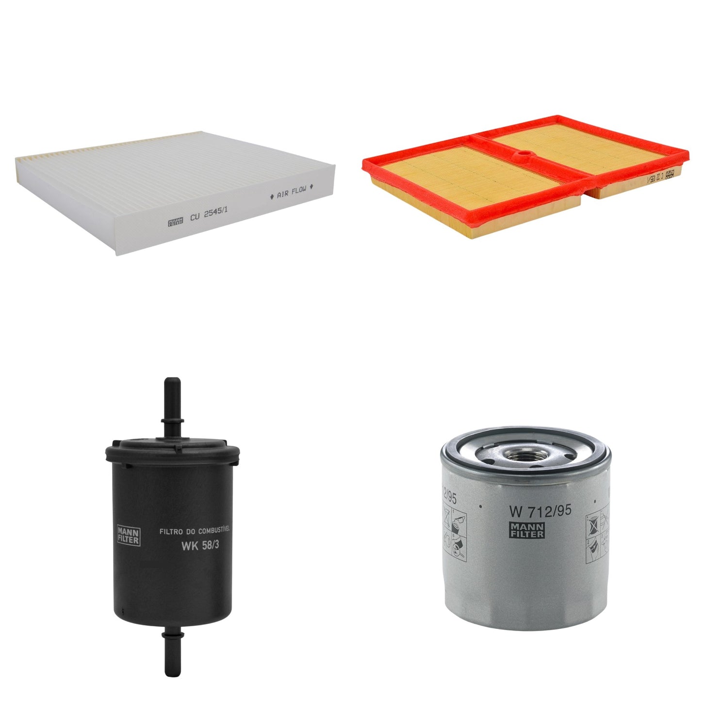 Kit Filtros de Ar Combustível Cabine Ar Condicionado Óleo - Mann-Filter - C22035/1 - CU2545/1 - W712/95 - WK58/3 - (1)