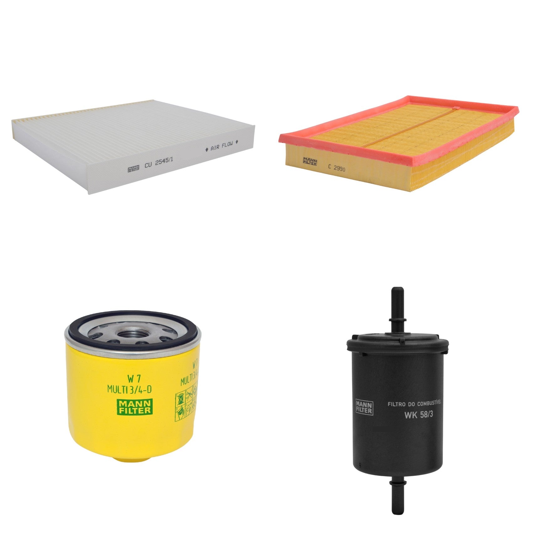 Kit Filtros de Ar Combustível Cabine Ar Condicionado Óleo - Mann-Filter - C2990 - CU2545/1 - W7MULTI3/4-D - WK58/3 - (1)