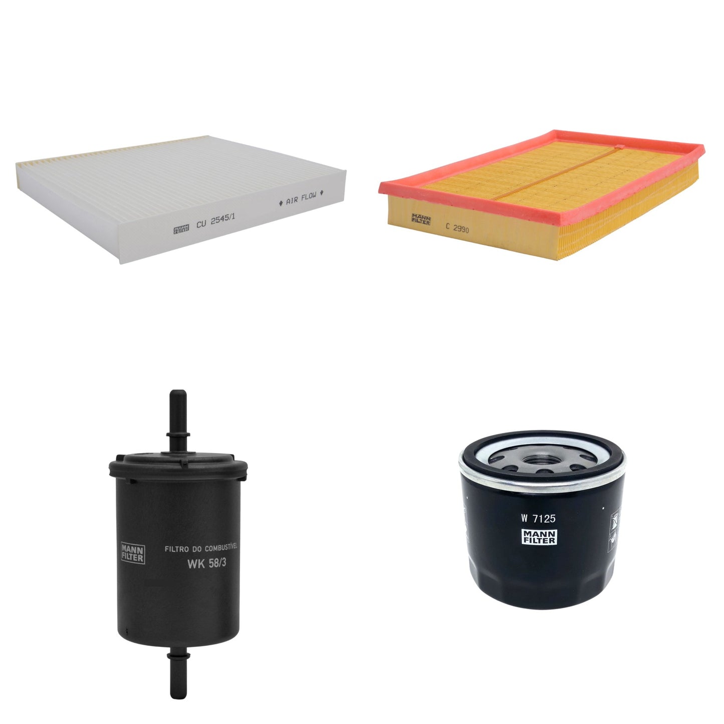 Kit Filtros de Ar Combustível Cabine Ar Condicionado Óleo - Mann-Filter - C2990 - CU2545/1 - W7125 - WK58/3 - (1)