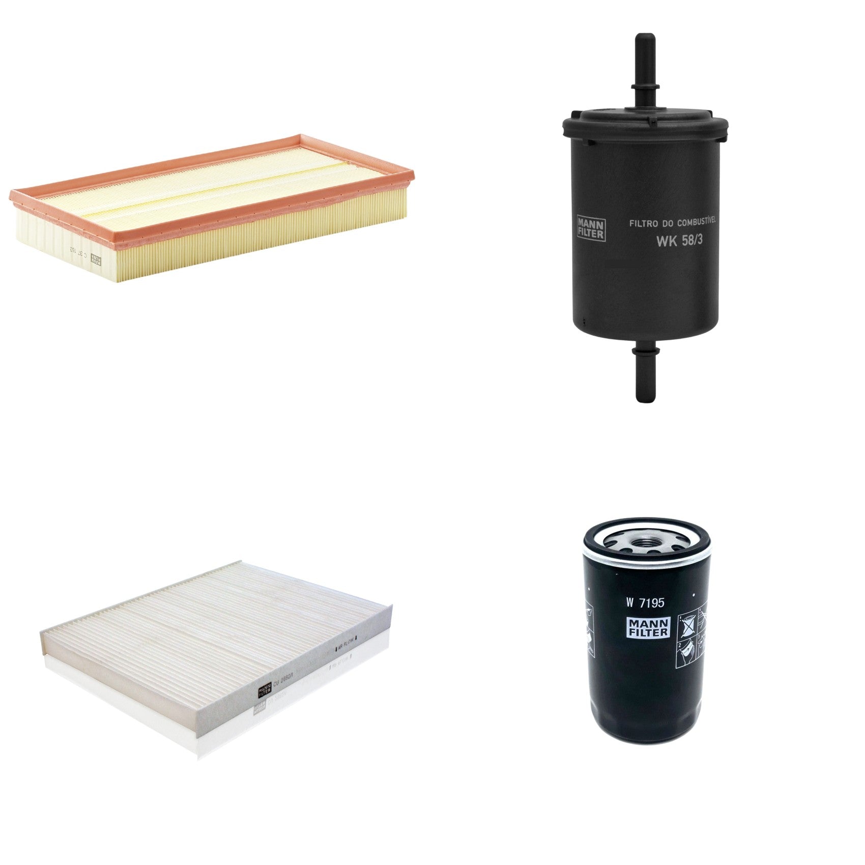 Kit Filtros de Ar Combustível Cabine Ar Condicionado Óleo - Mann-Filter - C37153 - CU2882/1 - W7195 - WK58/3 - (1)