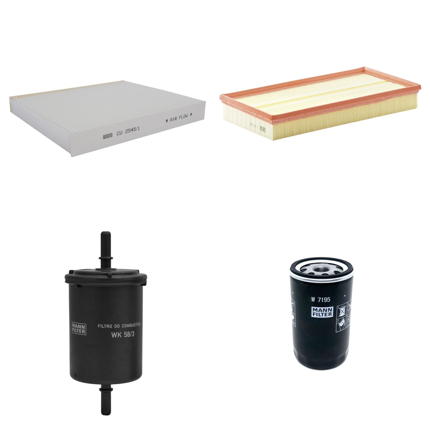 Kit Filtros de Ar Combustível Cabine Ar Condicionado Óleo - Mann-Filter - C37153 - CU2545/1 - W7195 - WK58/3 - (1)