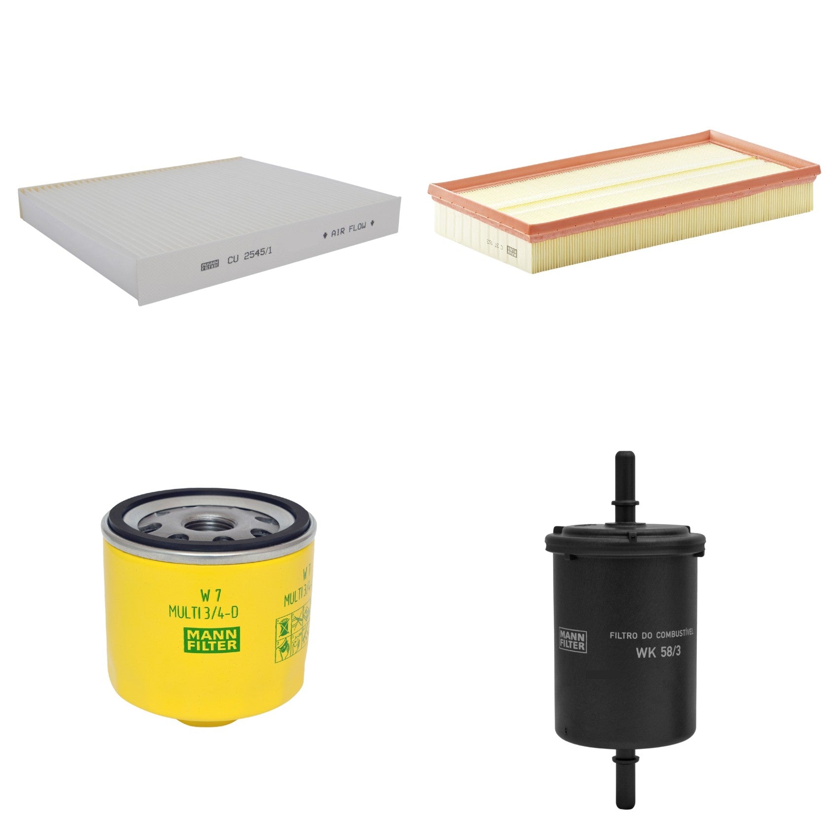 Kit Filtros de Ar Combustível Cabine Ar Condicionado Óleo - Mann-Filter - C37153 - CU2545/1 - W7MULTI3/4-D - WK58/3 - (1)