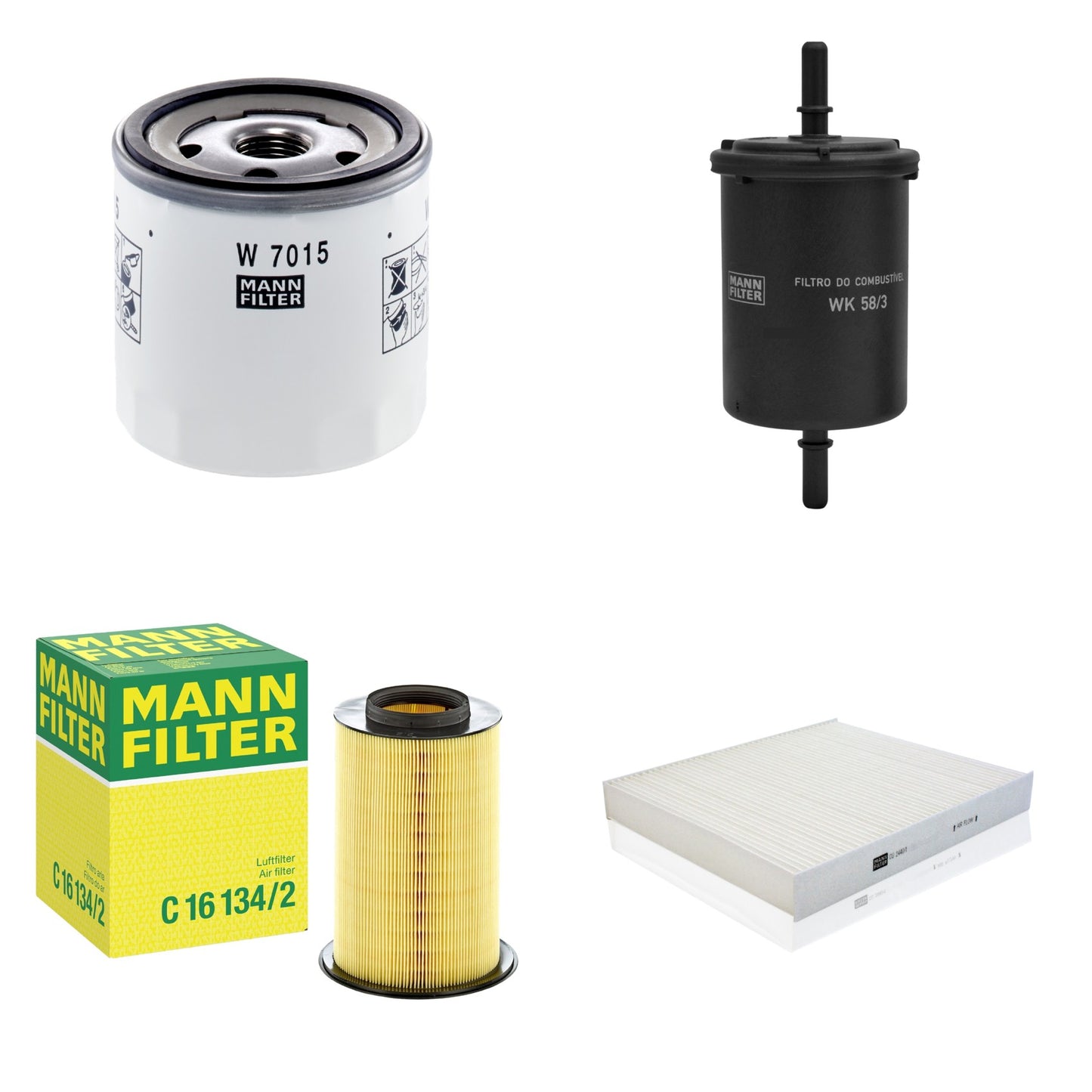 Kit Filtros de Ar Combustível Cabine Ar Condicionado Óleo - Mann-Filter - C16134/2 - CU2440/1 - W7015 - WK58/3 - (1)