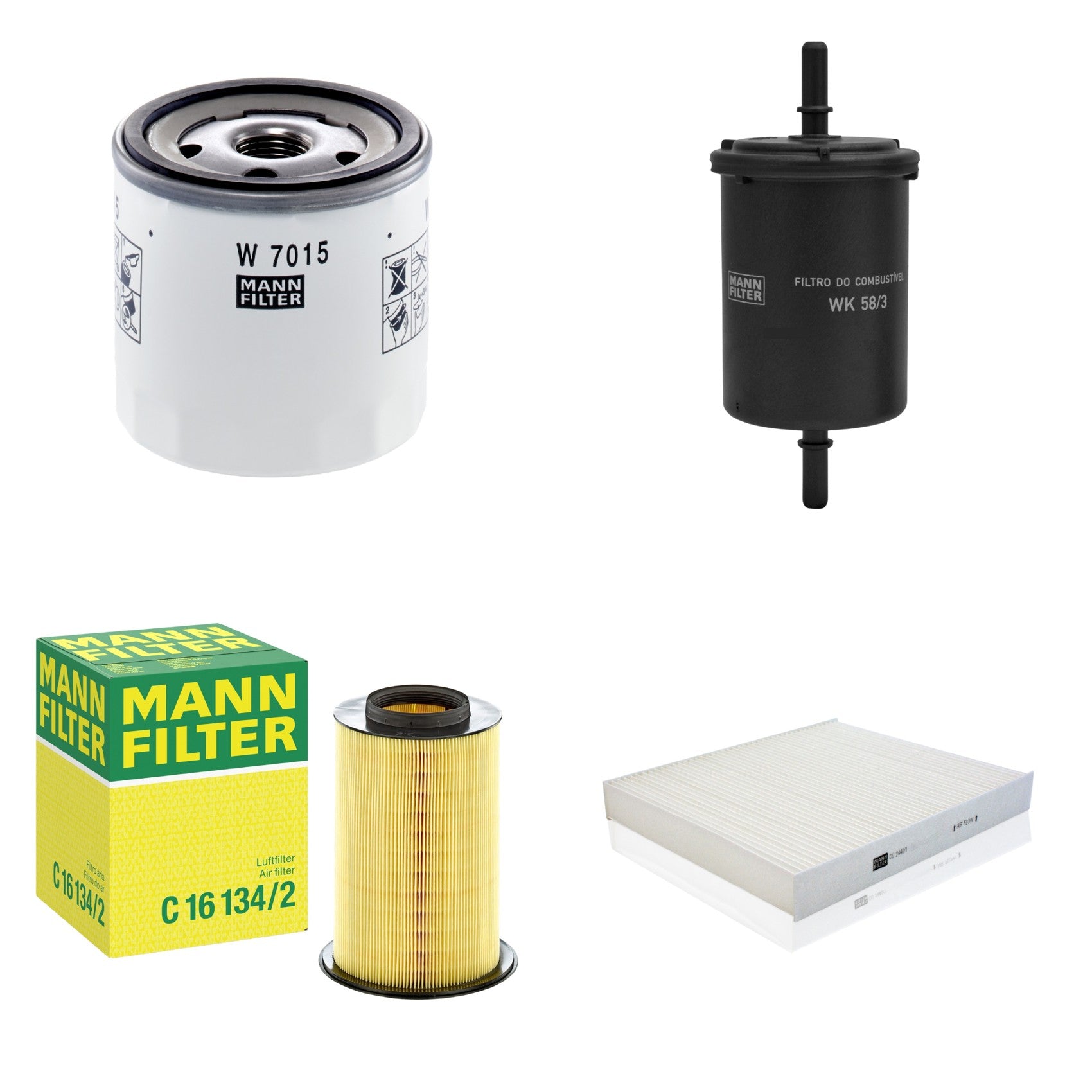 Kit Filtros de Ar Combustível Cabine Ar Condicionado Óleo - Mann-Filter - C16134/2 - CU2440/1 - W7015 - WK58/3 - (1)