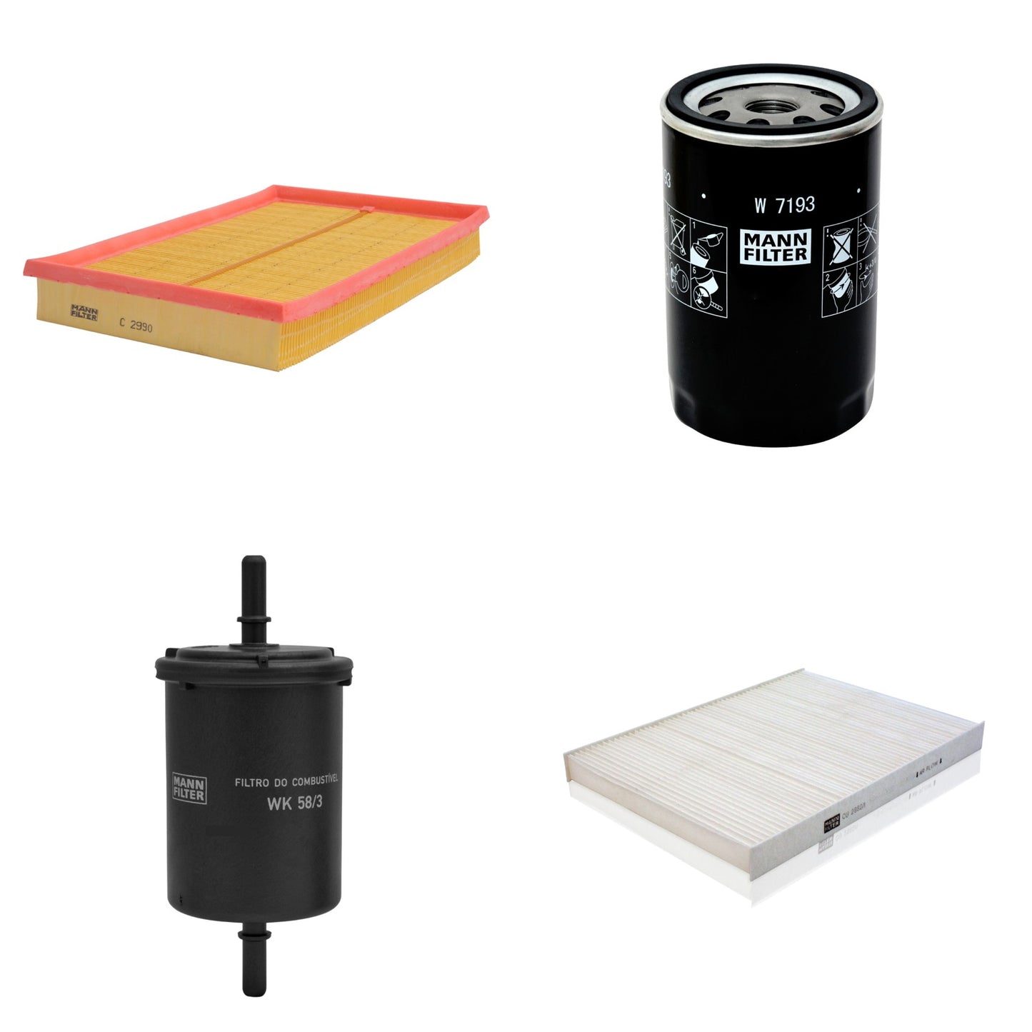 Kit Filtros de Ar Combustível Cabine Ar Condicionado Óleo - Mann-Filter - C2990 - CU2882/1 - W7193 - WK58/3 - (1)