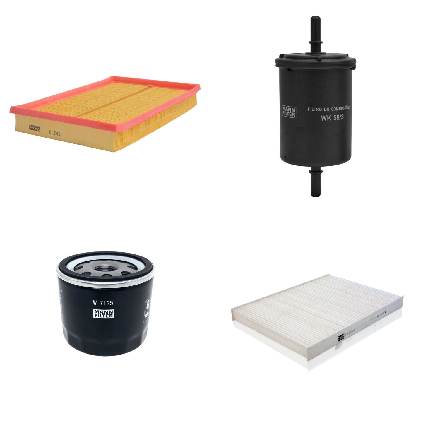 Kit Filtros de Ar Combustível Cabine Ar Condicionado Óleo - Mann-Filter - C2990 - CU2882/1 - W7125 - WK58/3 - (1)
