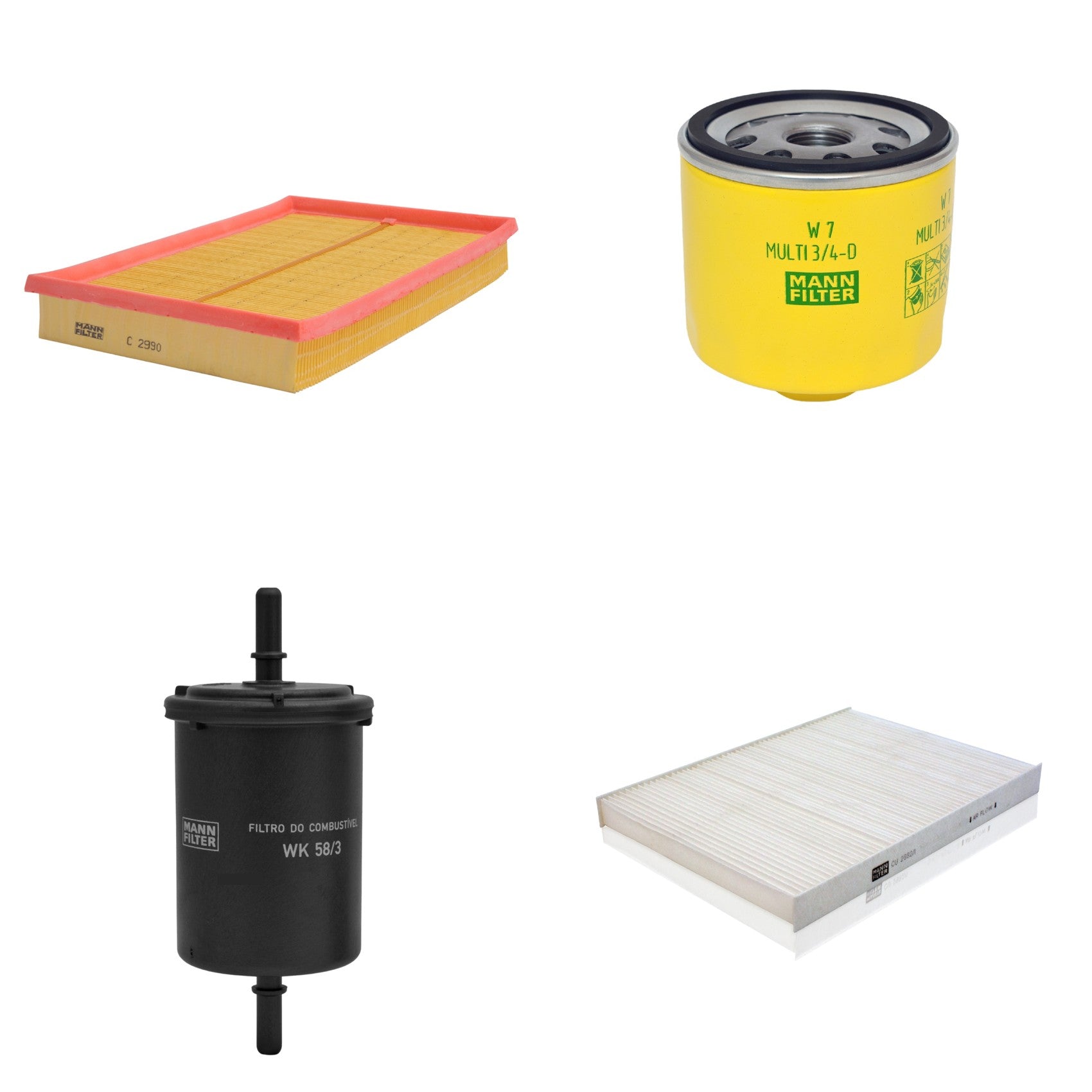 Kit Filtros de Ar Combustível Cabine Ar Condicionado Óleo - Mann-Filter - C2990 - CU2882/1 - W7MULTI3/4-D - WK58/3 - (1)