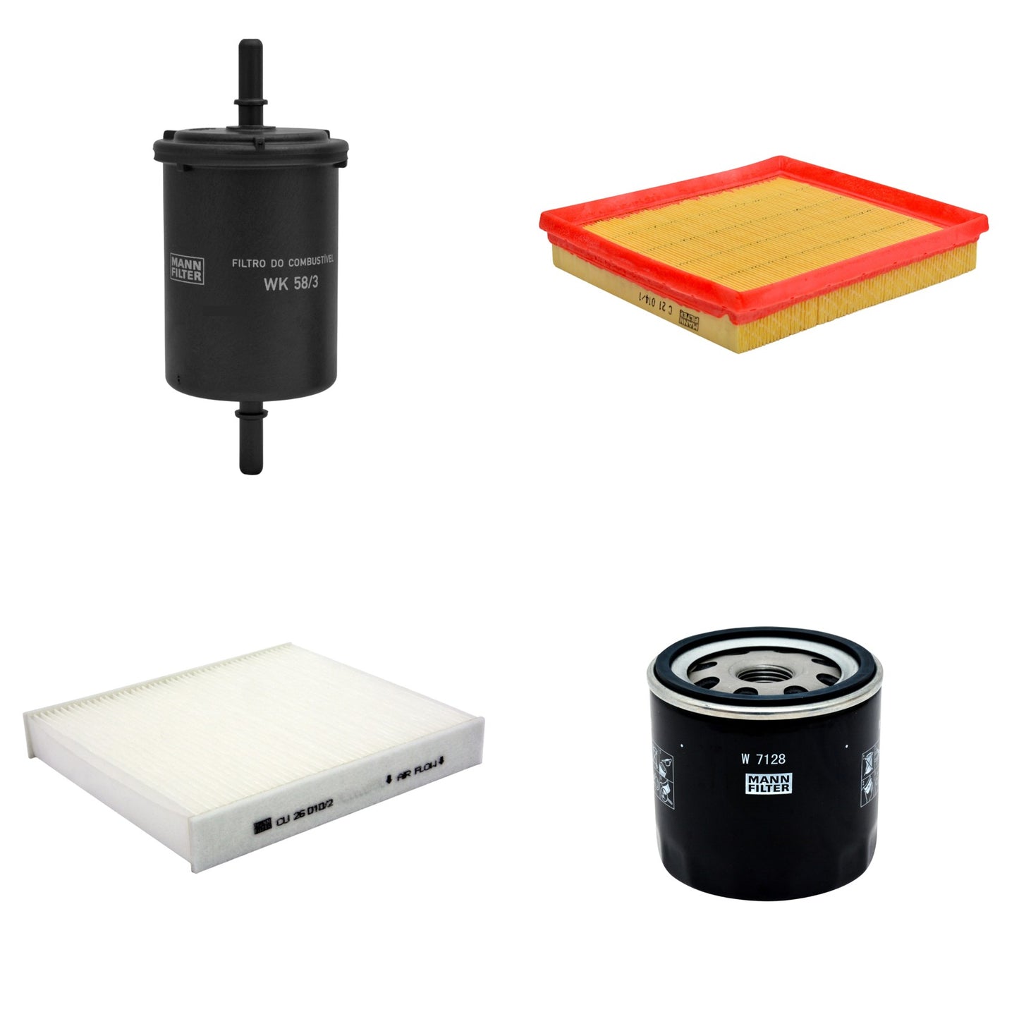 Kit Filtros de Ar Combustível Cabine Ar Condicionado Óleo - Mann-Filter - C21014/1 - CU26010/2 - W7128 - WK58/3 - (1)