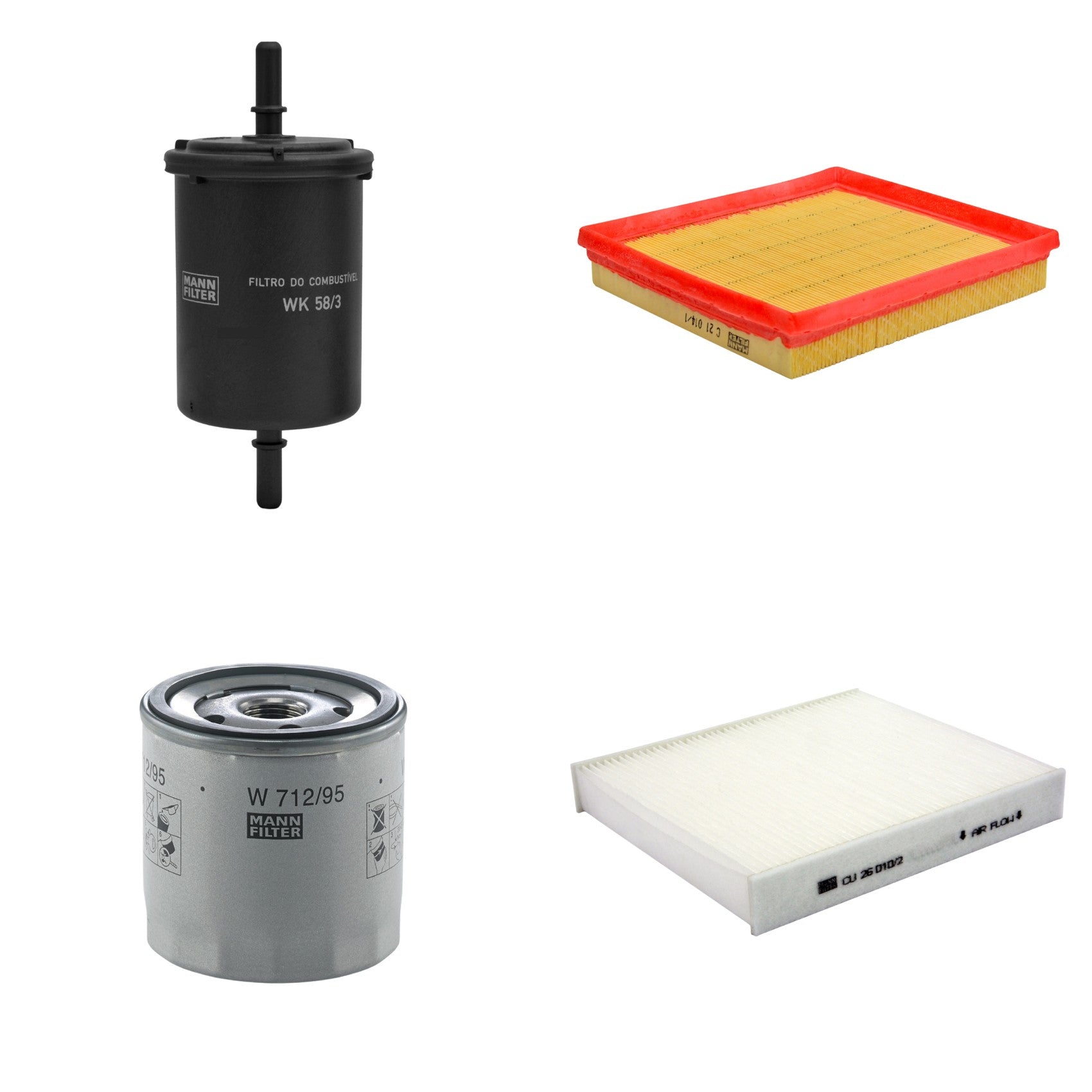 Kit Filtros de Ar Combustível Cabine Ar Condicionado Óleo - Mann-Filter - C21014/1 - CU26010/2 - W712/95 - WK58/3 - (1)