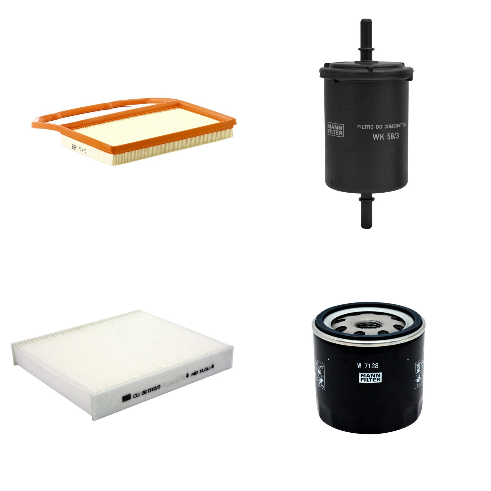Kit Filtros de Ar Combustível Cabine Ar Condicionado Óleo - Mann-Filter - C29015 - CU26010/2 - W7128 - WK58/3 - (1)