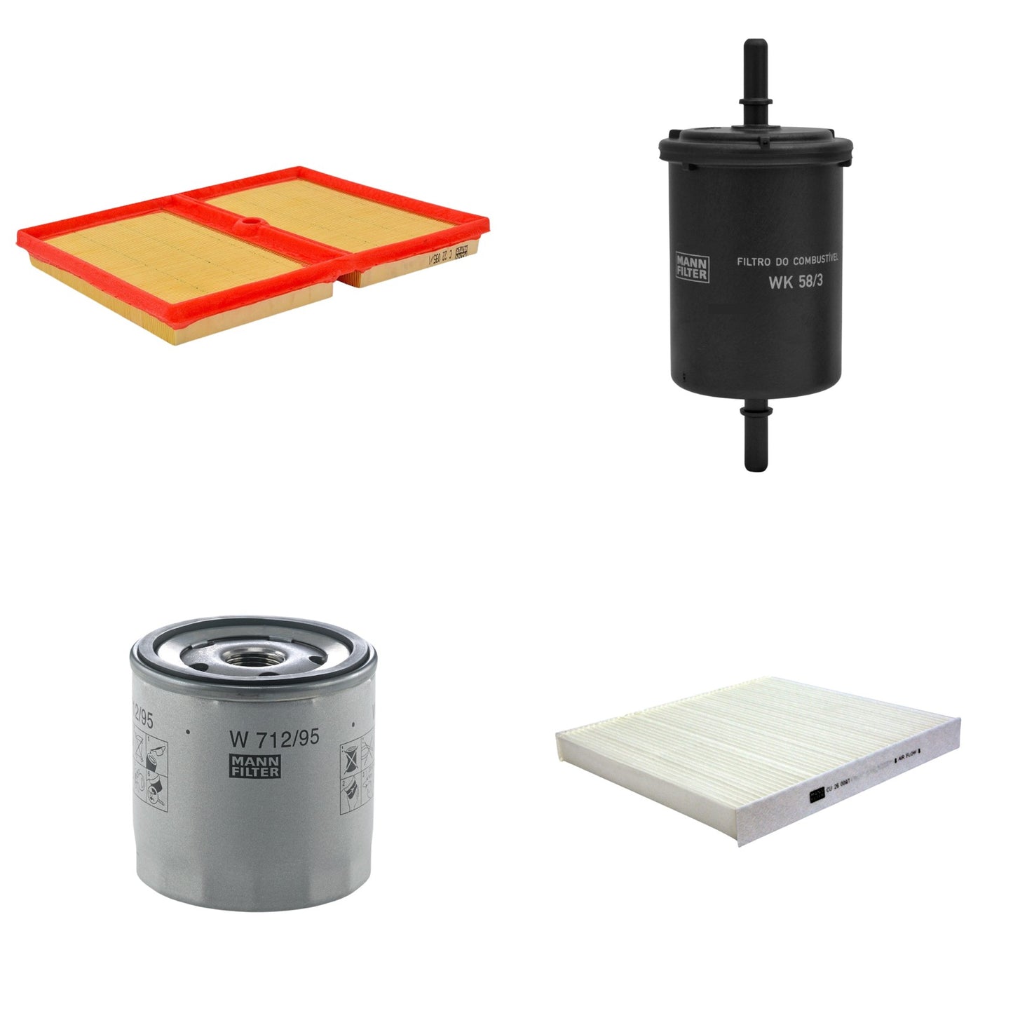 Kit Filtros de Ar Combustível Cabine Ar Condicionado Óleo - Mann-Filter - C22035/1 - CU26009/1 - W712/95 - WK58/3 - (1)