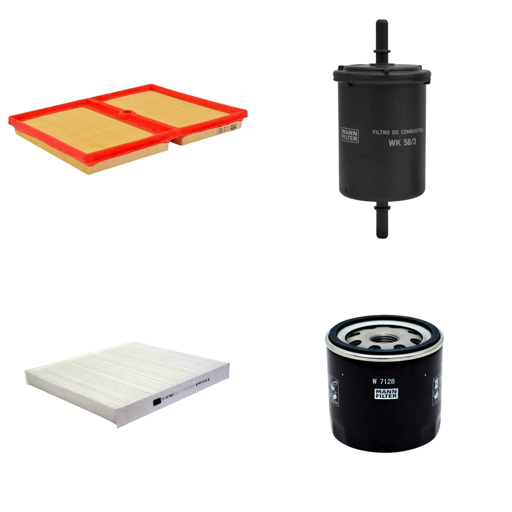 Kit Filtros de Ar Combustível Cabine Ar Condicionado Óleo - Mann-Filter - C22035/1 - CU26009/1 - W7128 - WK58/3 - (1)