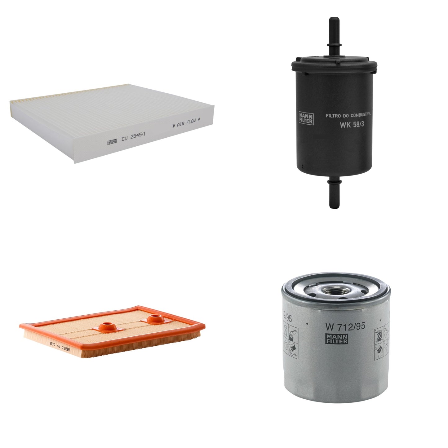 Kit Filtros de Ar Combustível Cabine Ar Condicionado Óleo - Mann-Filter - C27009 - CU2545/1 - W712/95 - WK58/3 - (1)