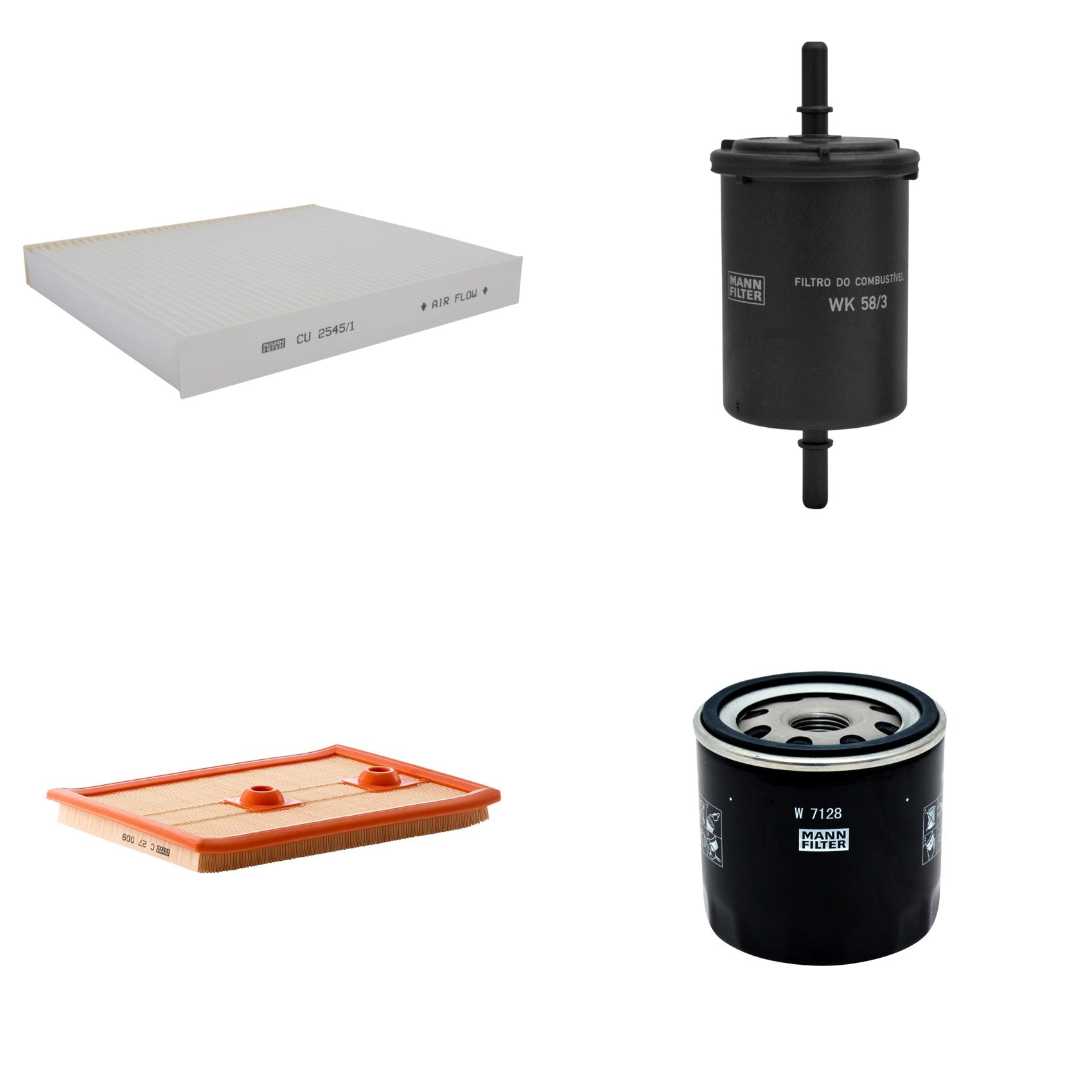 Kit Filtros de Ar Combustível Cabine Ar Condicionado Óleo - Mann-Filter - C27009 - CU2545/1 - W7128 - WK58/3 - (1)