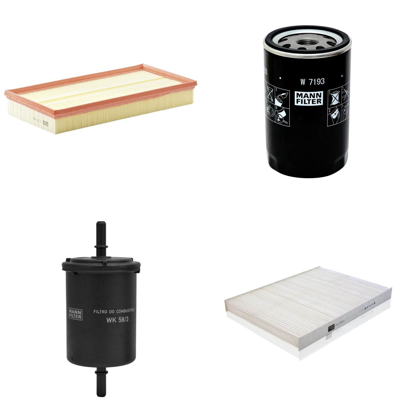 Kit Filtros de Ar Combustível Cabine Ar Condicionado Óleo - Mann-Filter - C37153 - CU2882/1 - W7193 - WK58/3 - (1)