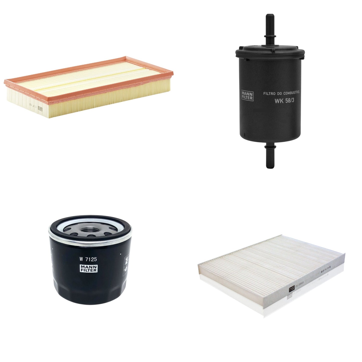 Kit Filtros de Ar Combustível Cabine Ar Condicionado Óleo - Mann-Filter - C37153 - CU2882/1 - W7125 - WK58/3 - (1)