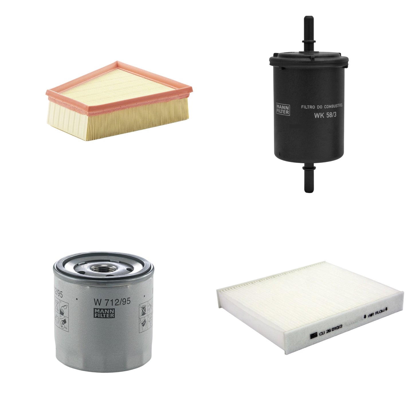 Kit Filtros de Ar Combustível Cabine Ar Condicionado Óleo - Mann-Filter - C2295/2 - CU26010/2 - W712/95 - WK58/3 - (1)