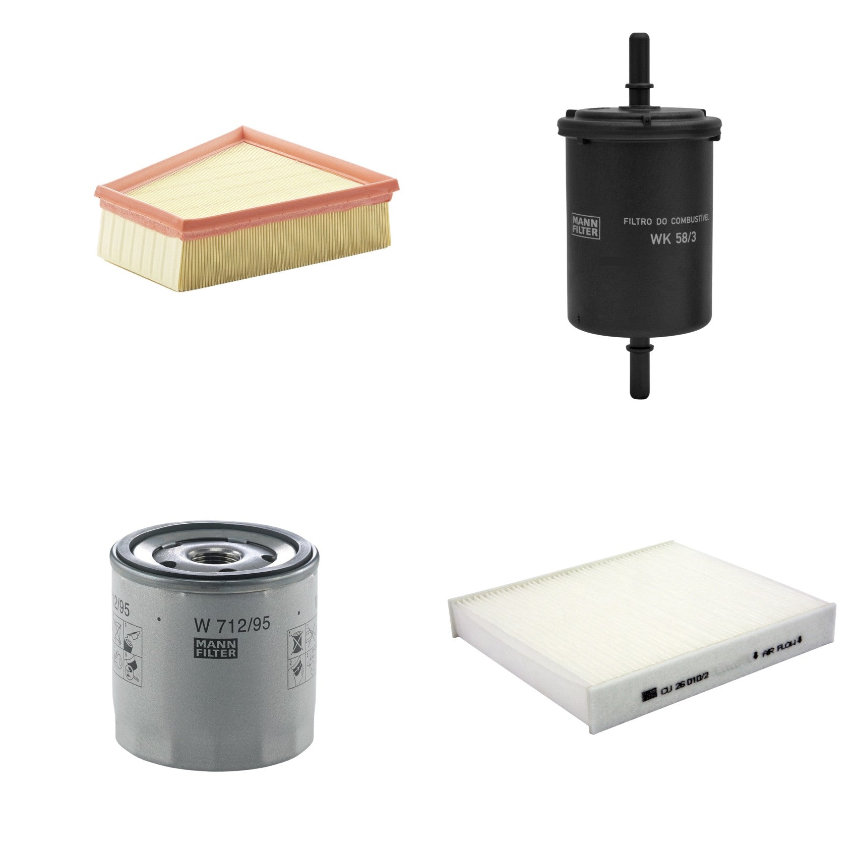 Kit Filtros de Ar Combustível Cabine Ar Condicionado Óleo - Mann-Filter - C2295/2 - CU26010/2 - W712/95 - WK58/3 - (1)