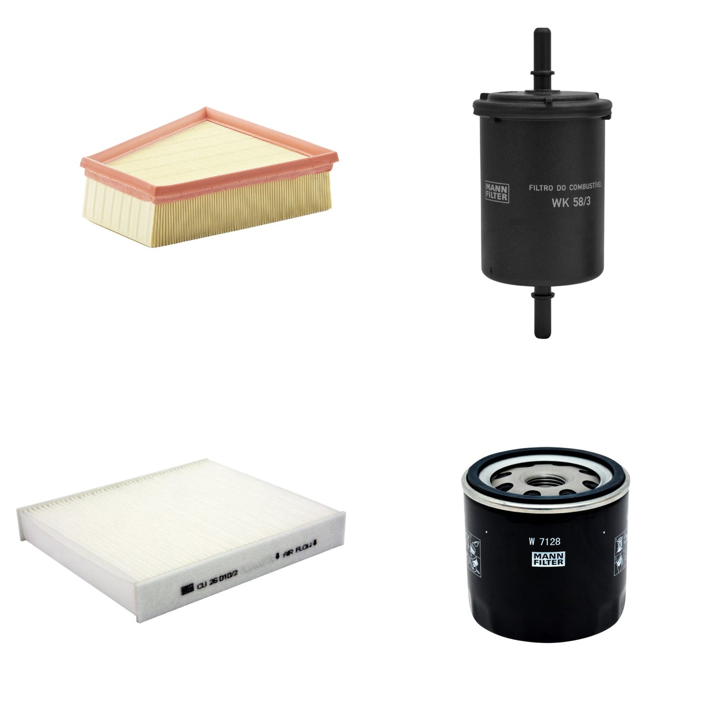 Kit Filtros de Ar Combustível Cabine Ar Condicionado Óleo - Mann-Filter - C2295/2 - CU26010/2 - W7128 - WK58/3 - (1)
