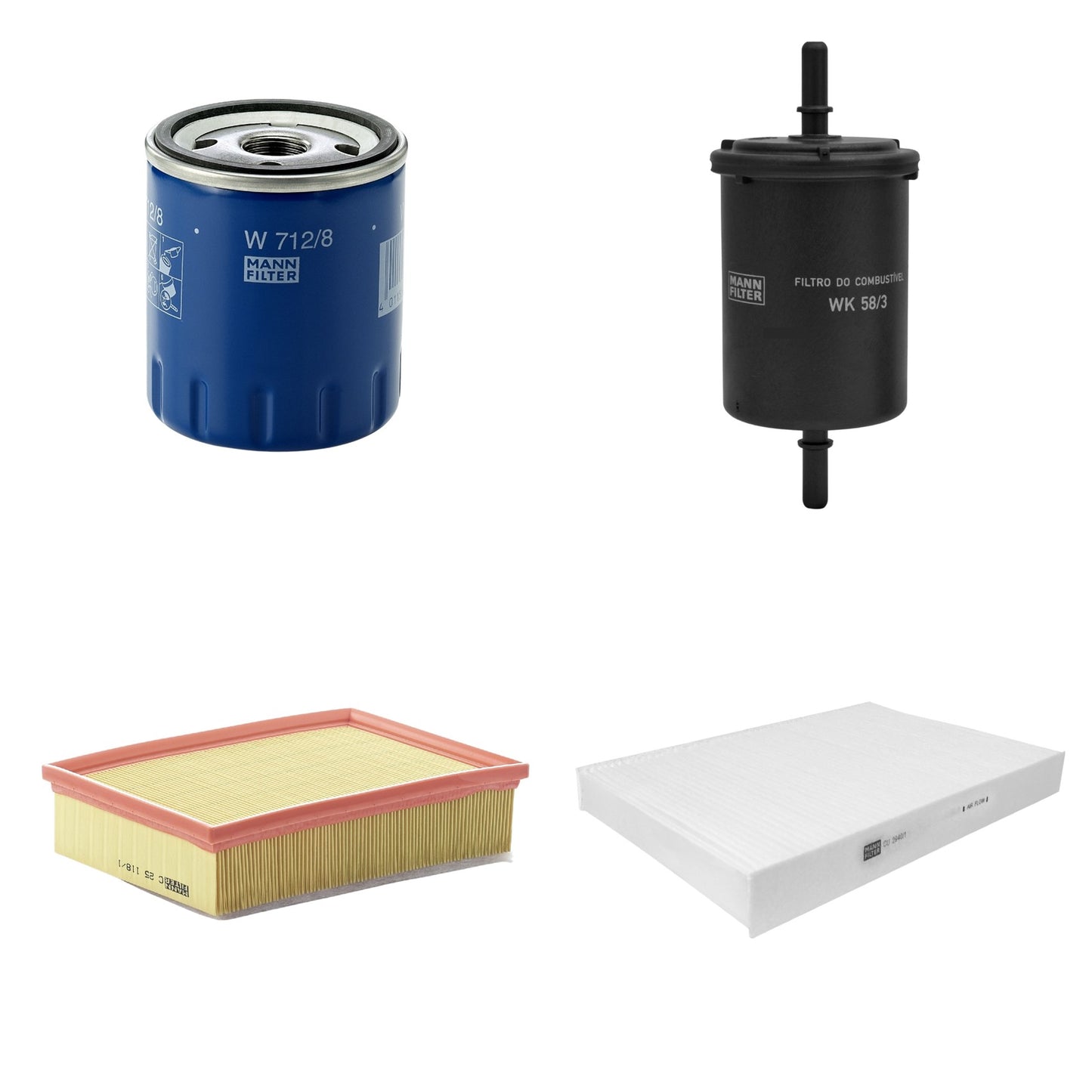 Kit Filtros de Ar Combustível Cabine Ar Condicionado Óleo - Mann-Filter - C25118/1 - CU2940/1 - W712/8 - WK58/3 - (1)