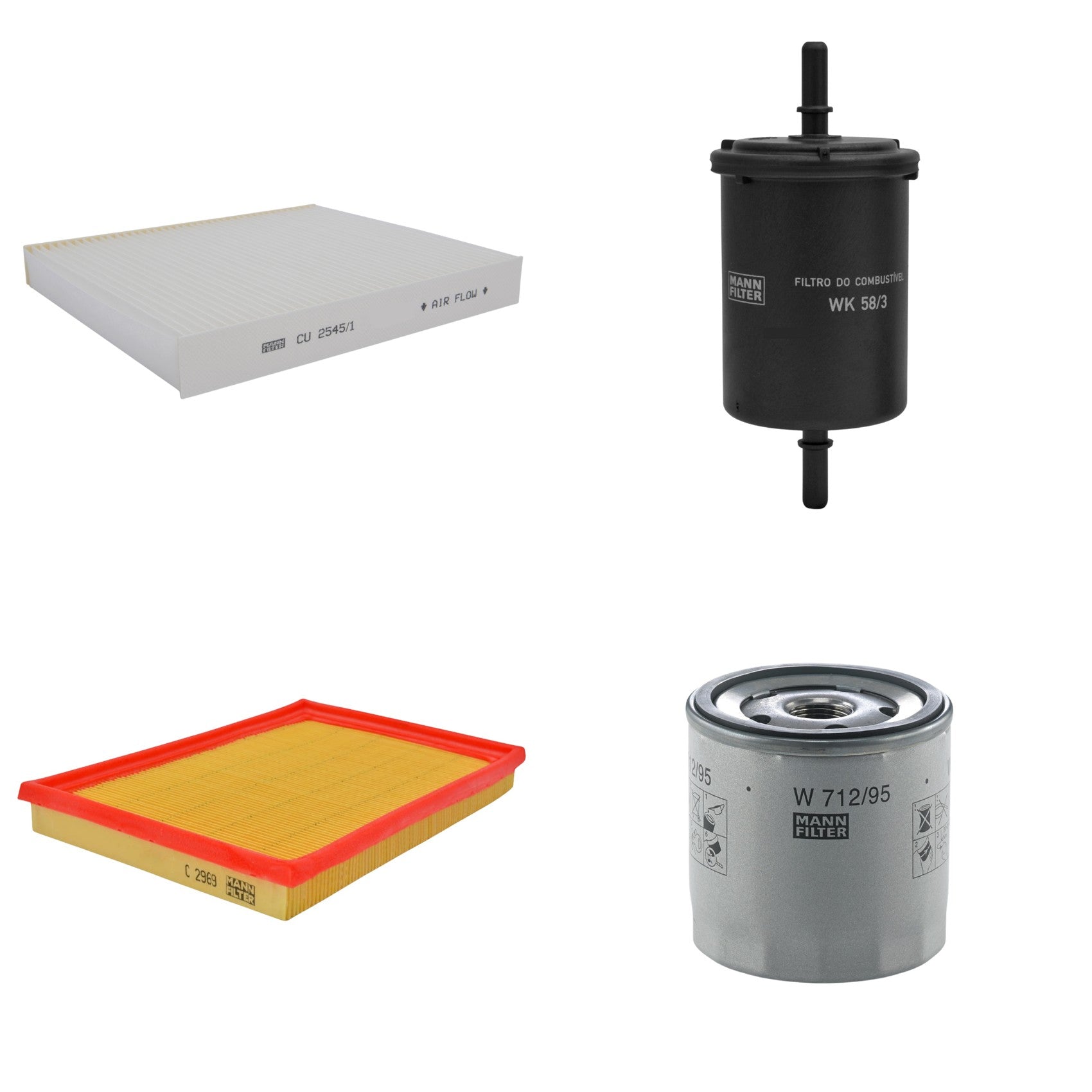 Kit Filtros de Ar Combustível Cabine Ar Condicionado Óleo - Mann-Filter - C2969 - CU2545/1 - W712/95 - WK58/3 - (1)