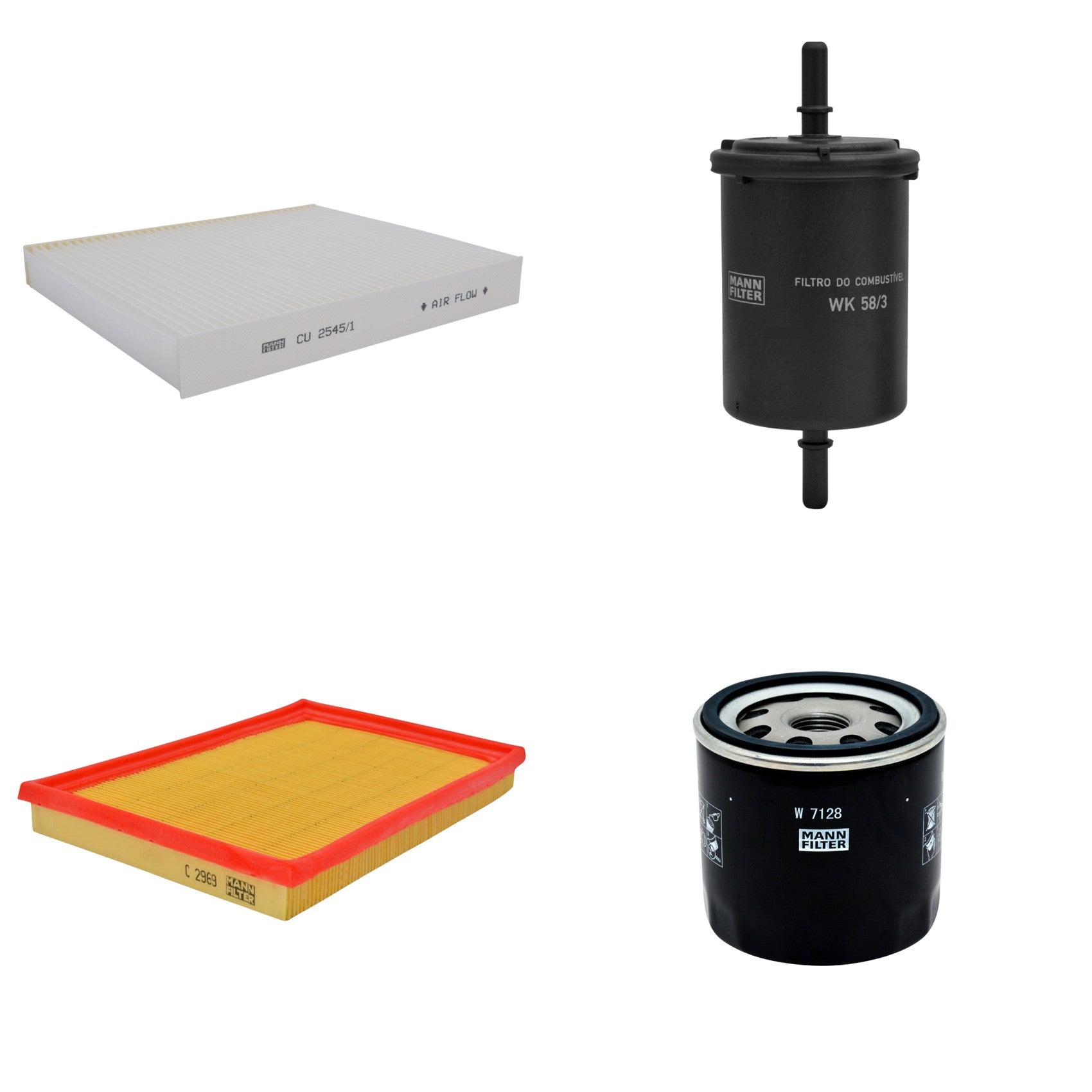Kit Filtros de Ar Combustível Cabine Ar Condicionado Óleo - Mann-Filter - C2969 - CU2545/1 - W7128 - WK58/3 - (1)