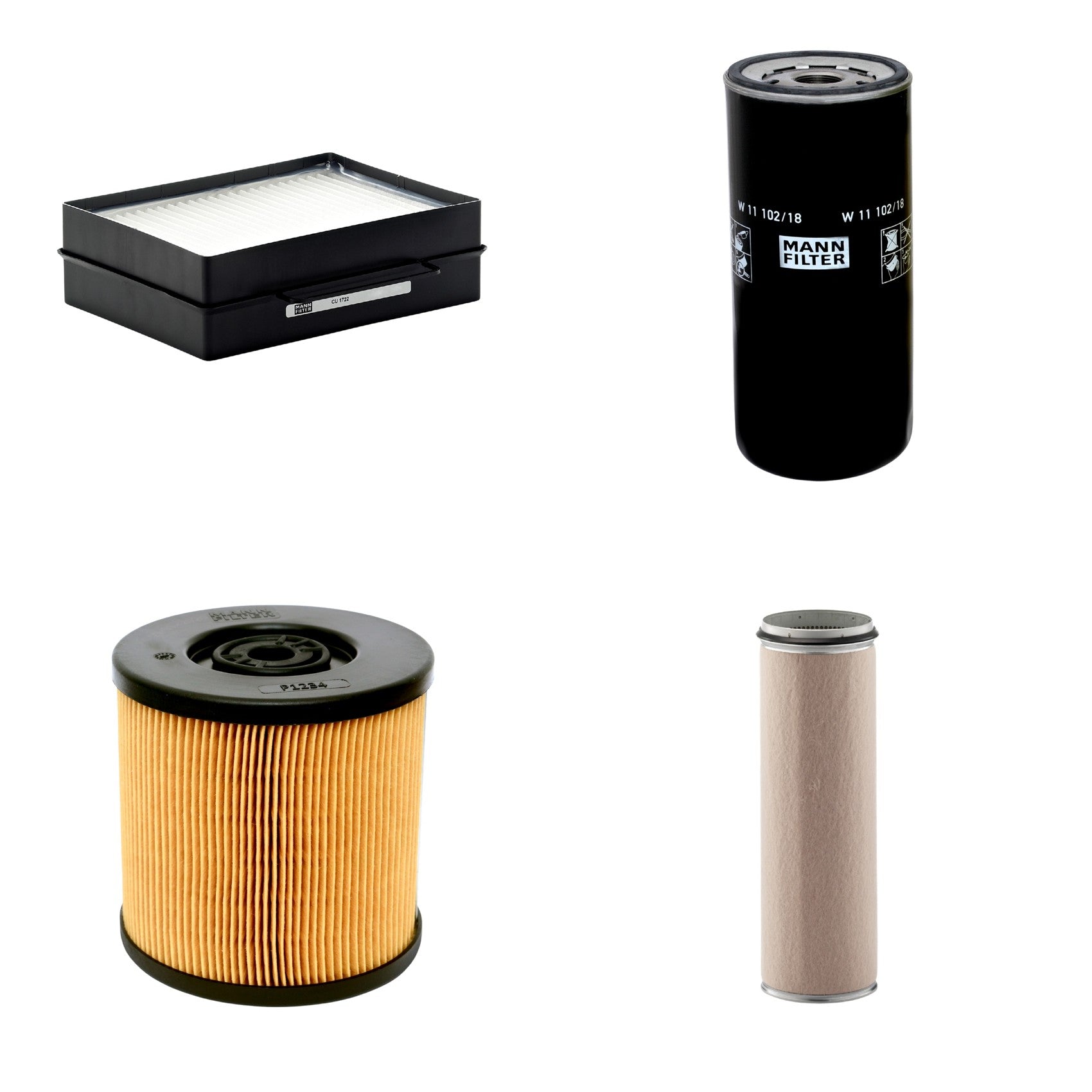 Kit Filtros de Ar Combustível Cabine Ar Condicionado Óleo - Mann-Filter - CF1600 - CU1722 - P1234 - W11102/18 - (1)
