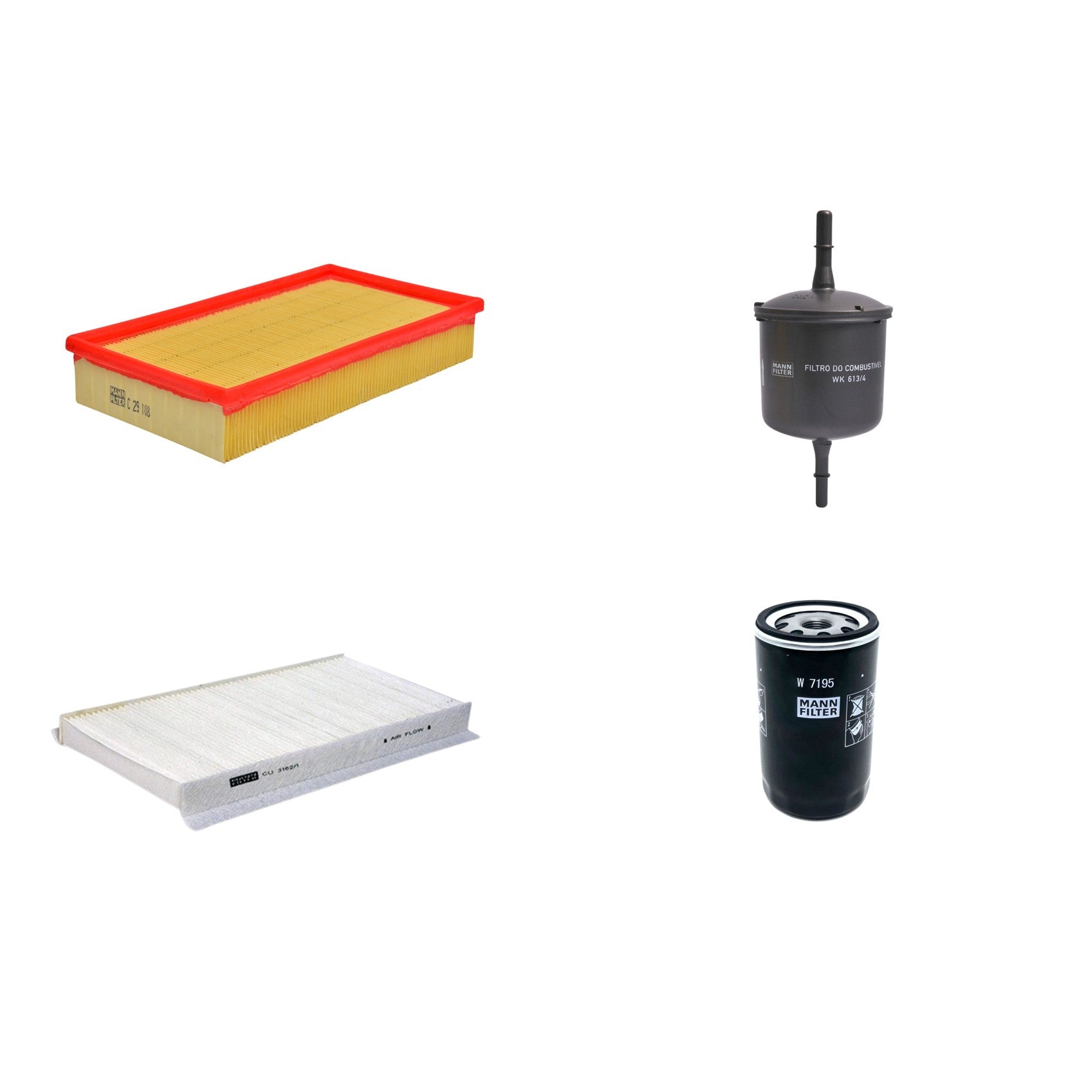 Kit Filtros de Ar Combustível Cabine Ar Condicionado Óleo - Mann-Filter - C29108 - CU3162/1 - W7195 - WK613/4 - (1)