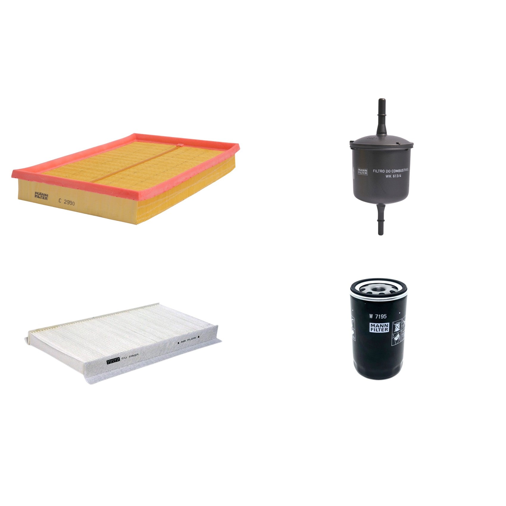 Kit Filtros de Ar Combustível Cabine Ar Condicionado Óleo - Mann-Filter - C2990 - CU3162/1 - W7195 - WK613/4 - (1)