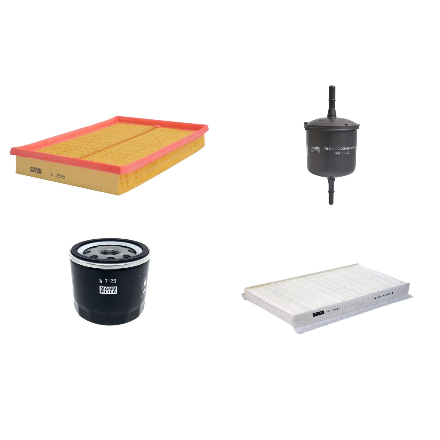 Kit Filtros de Ar Combustível Cabine Ar Condicionado Óleo - Mann-Filter - C2990 - CU3162/1 - W7125 - WK613/4 - (1)
