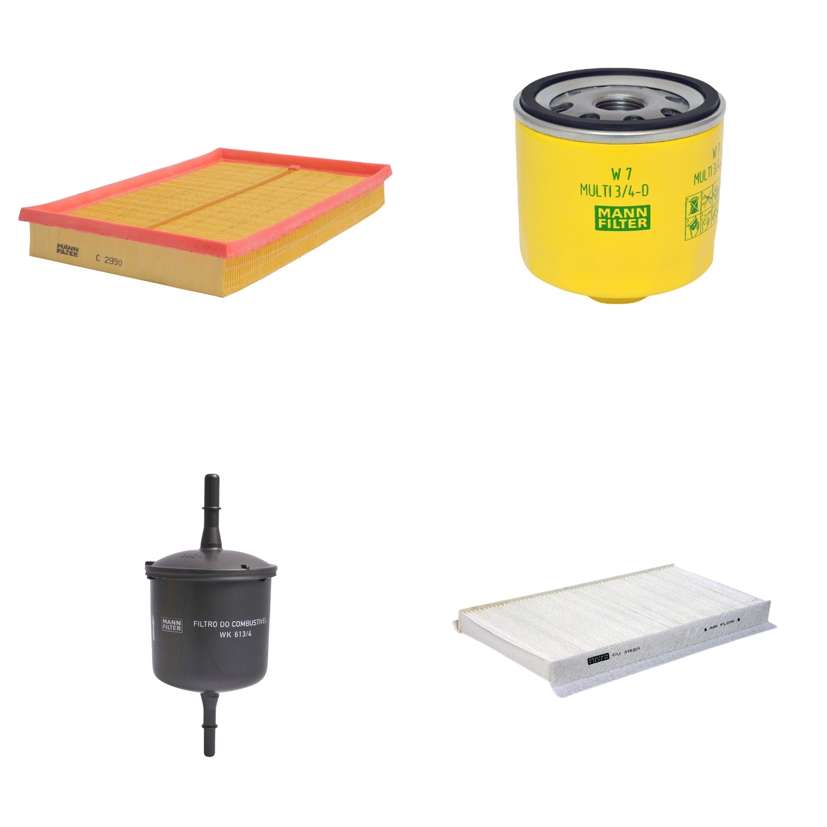 Kit Filtros de Ar Combustível Cabine Ar Condicionado Óleo - Mann-Filter - C2990 - CU3162/1 - W7MULTI3/4-D - WK613/4 - (1)