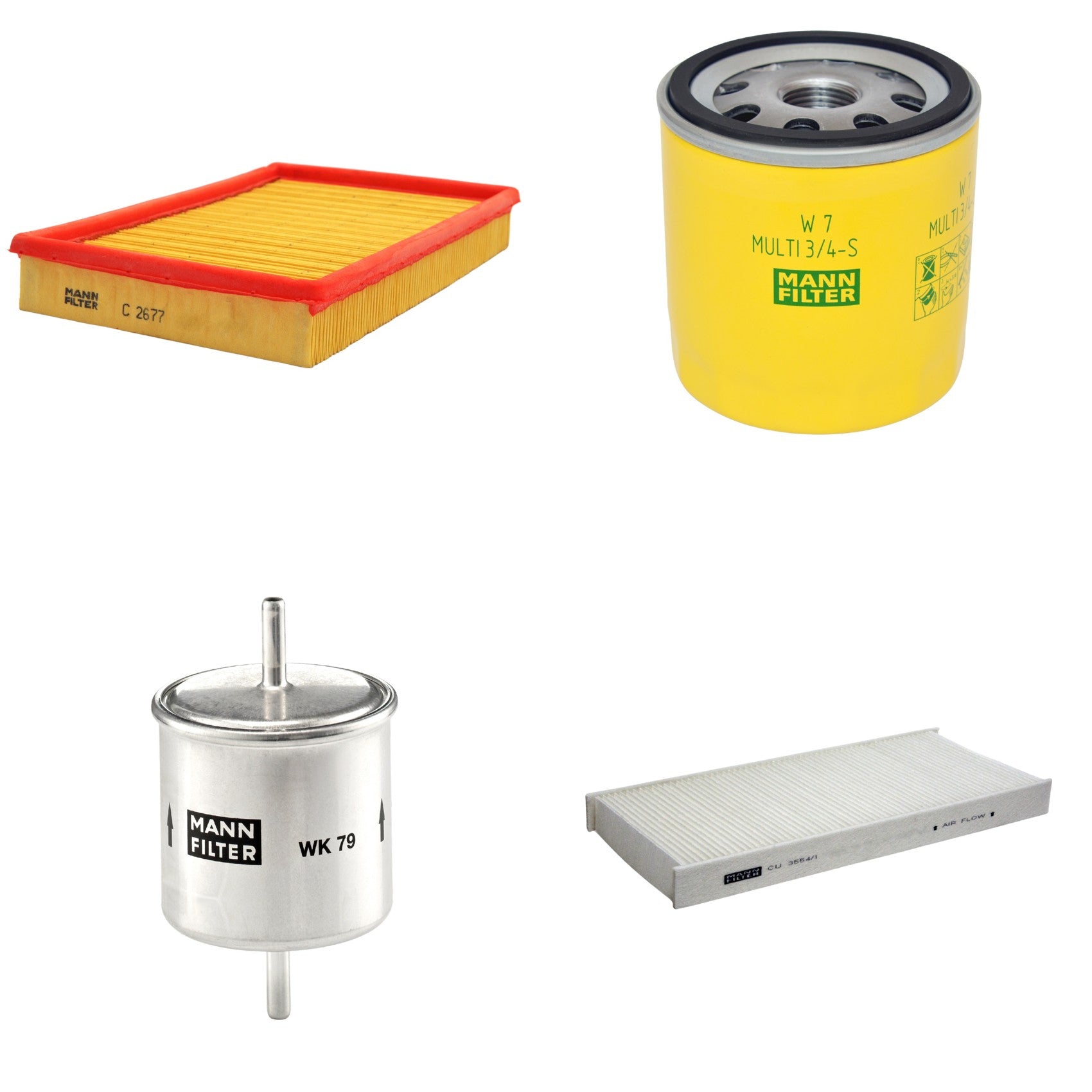 Kit Filtros de Ar Combustível Cabine Ar Condicionado Óleo - Mann-Filter - C2677 - CU3554/1 - W7MULTI3/4-S - WK79 - (1)