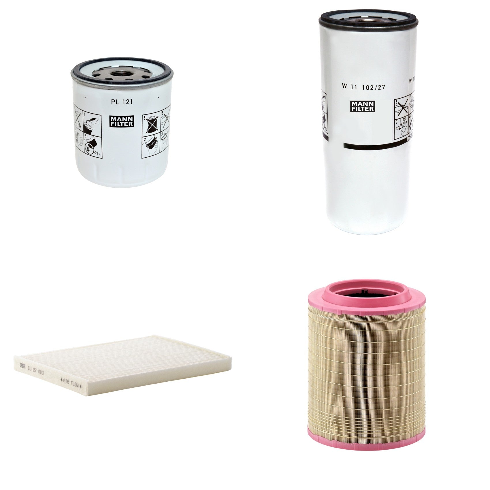 Kit Filtros de Ar Combustível Cabine Ar Condicionado Óleo - Mann-Filter - C331460/1 - CU27003 - PL121 - W11102/27 - (1)