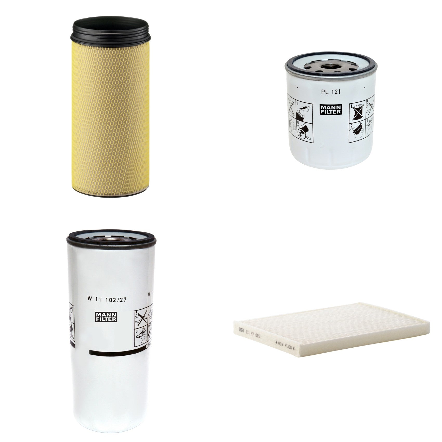 Kit Filtros de Ar Combustível Cabine Ar Condicionado Óleo - Mann-Filter - CF1940 - CU27003 - PL121 - W11102/27 - (1)