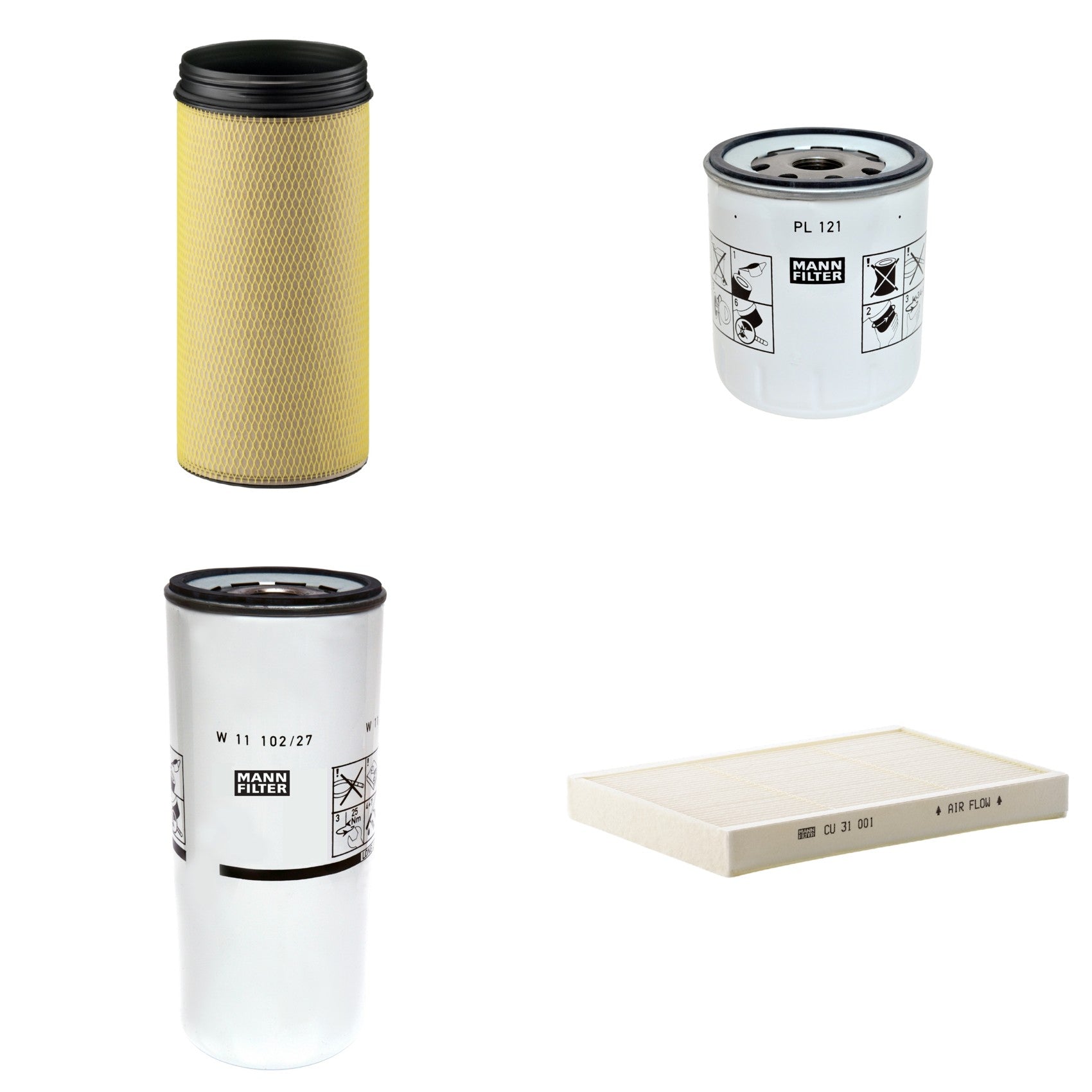 Kit Filtros de Ar Combustível Cabine Ar Condicionado Óleo - Mann-Filter - CF1940 - CU31001 - PL121 - W11102/27 - (1)