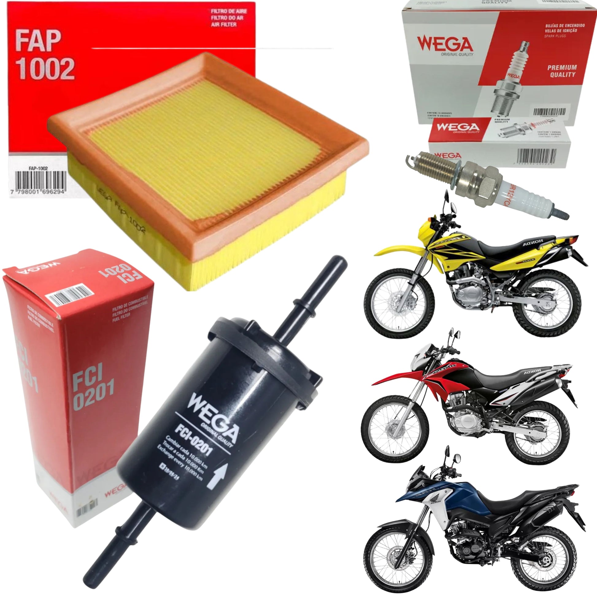 Kit Vela + Filtro de Ar + Filtro Combustível NXR Bross 150 160 XRE 190 Injeção - Wega - (1)