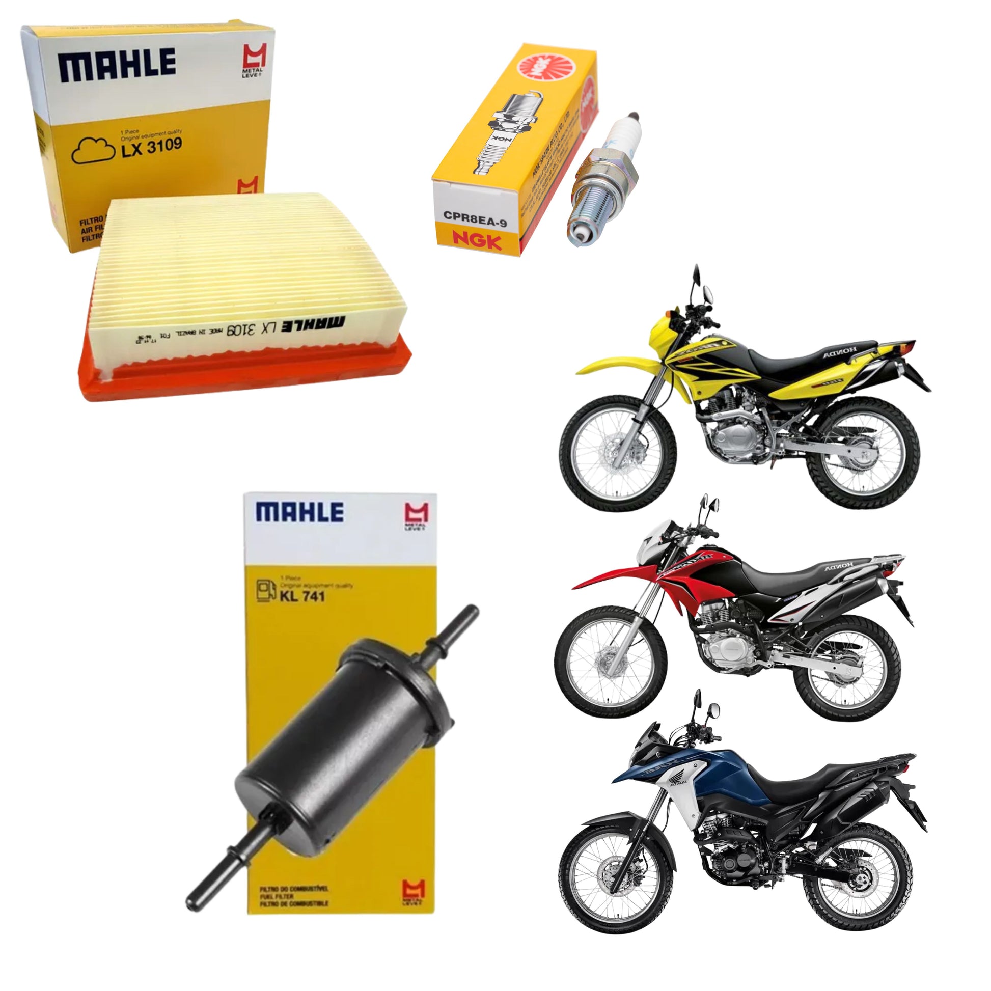 Kit Vela + Filtro de Ar + Filtro Combustível NXR Bross 150 160 XRE 190 Injeção - NGK / Mahle - (1)