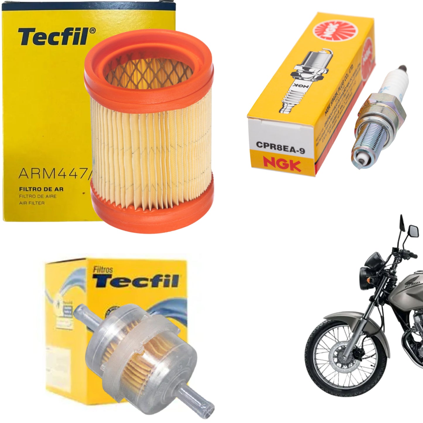 Kit Vela + Filtro Ar + Combustível Cg 150 2004 05 06 07 2008 Titan KS ES D - NGK / Tecfil - (1)