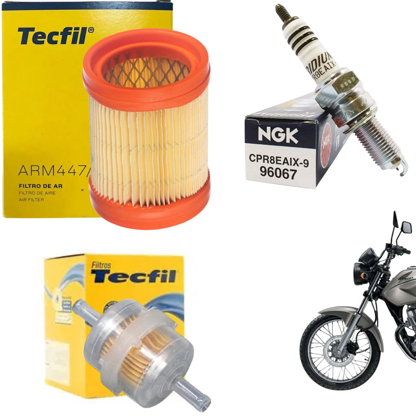 Kit Vela Iridium + Filtro Ar + Combustível Cg 150 2004 05 06 07 2008 Titan KS ES D - NGK / Tecfil - (1)