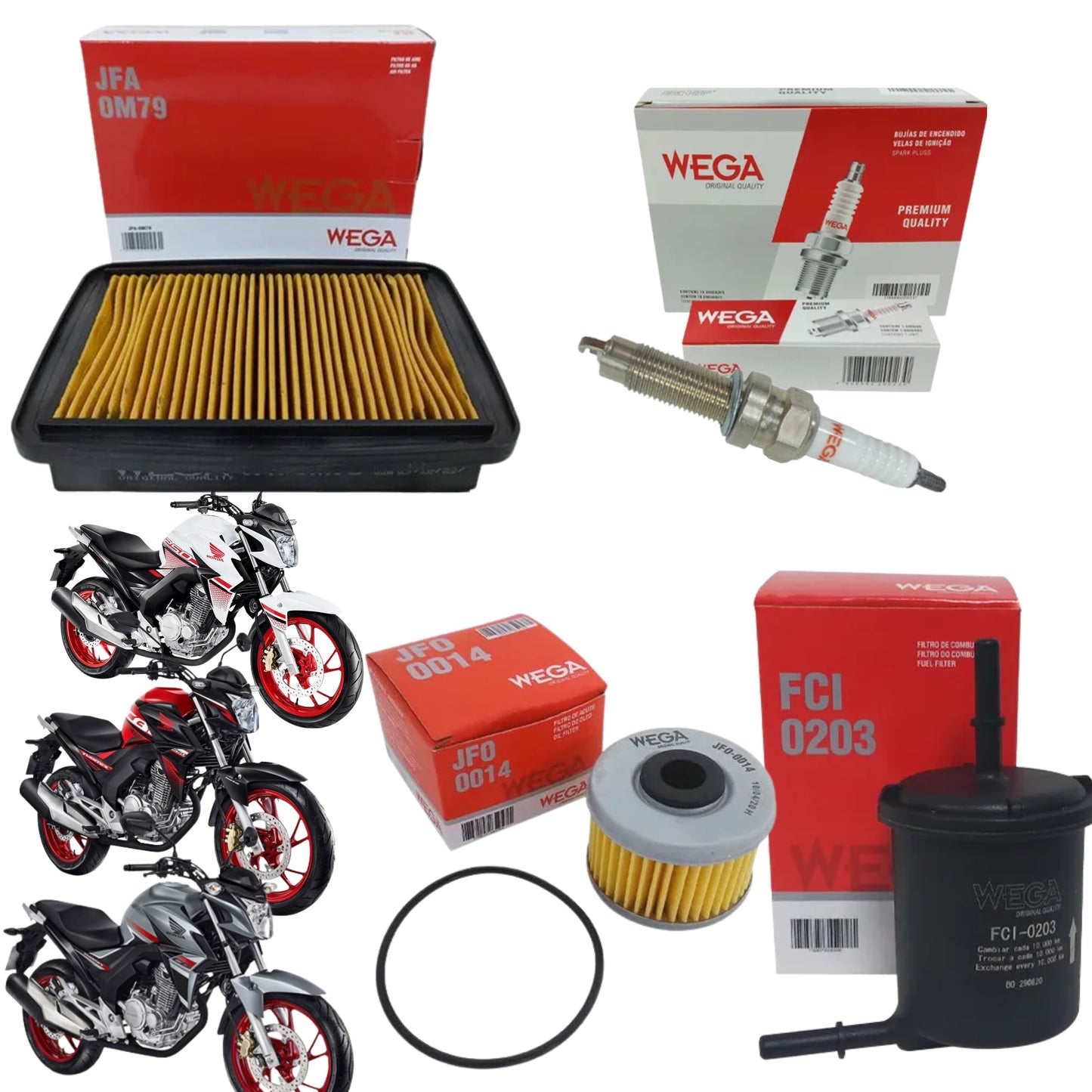Kit Filtro Óleo + Ar + Comb + Vela CB250F Twister 2016 a 2022 - Wega - (1)